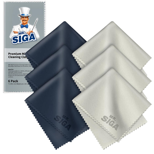 MR.SIGA Premium Microfiber Cleaning Cloths for Lens, Eyeglasses, Screens, Tablets, Glasses, 6 Pack, 6 x 7 inch