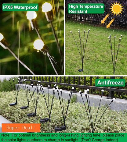 SIOTMERA 4Count Solar Lights Outdoor Waterproof IPX5, Solar Garden Lights, Wind Swaying Firefly Lights, Christmas Lights Outdoor, for Yard Lawn Pathway Decoration Lighting, 6LED WarmYellow