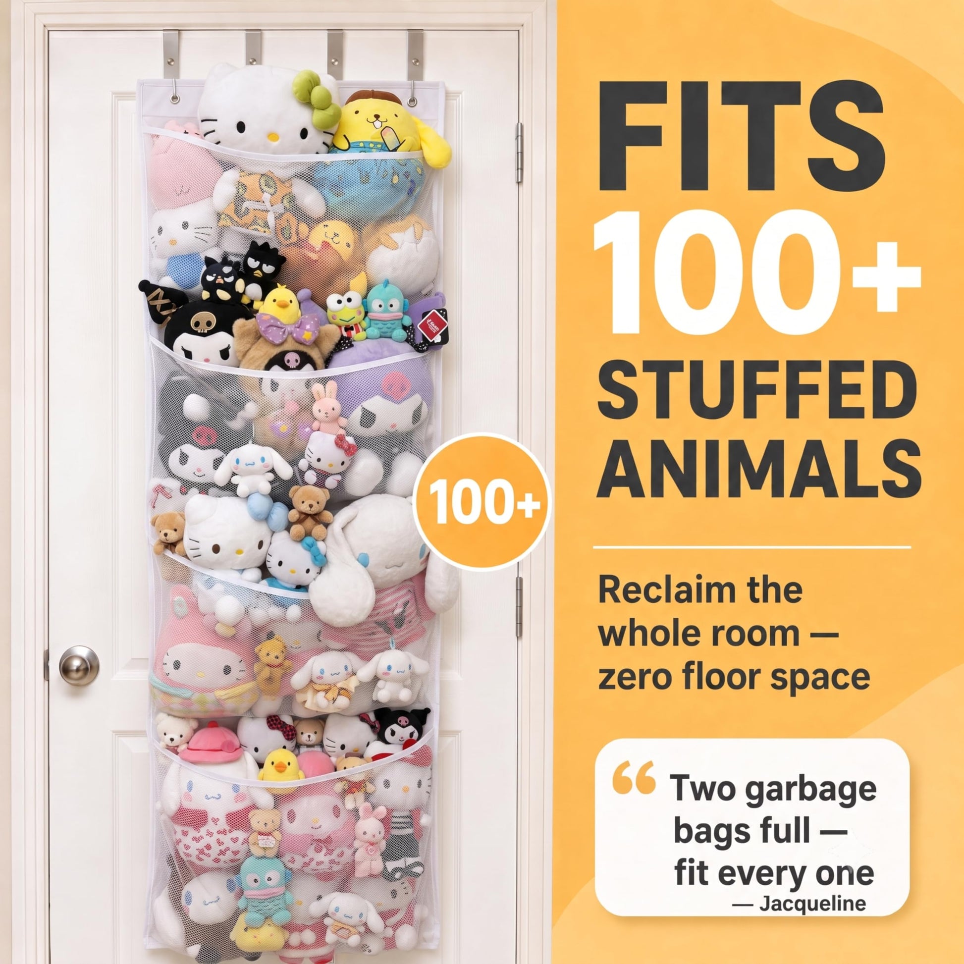The Original Stuffed Animal Storage (Patent Pending) - Over Door Organizer for Stuffies, Baby Accessories, Toy Plush Storage / Hammock Hanging Storage Net Big Girls Toddler Large Bag Animals stuffy