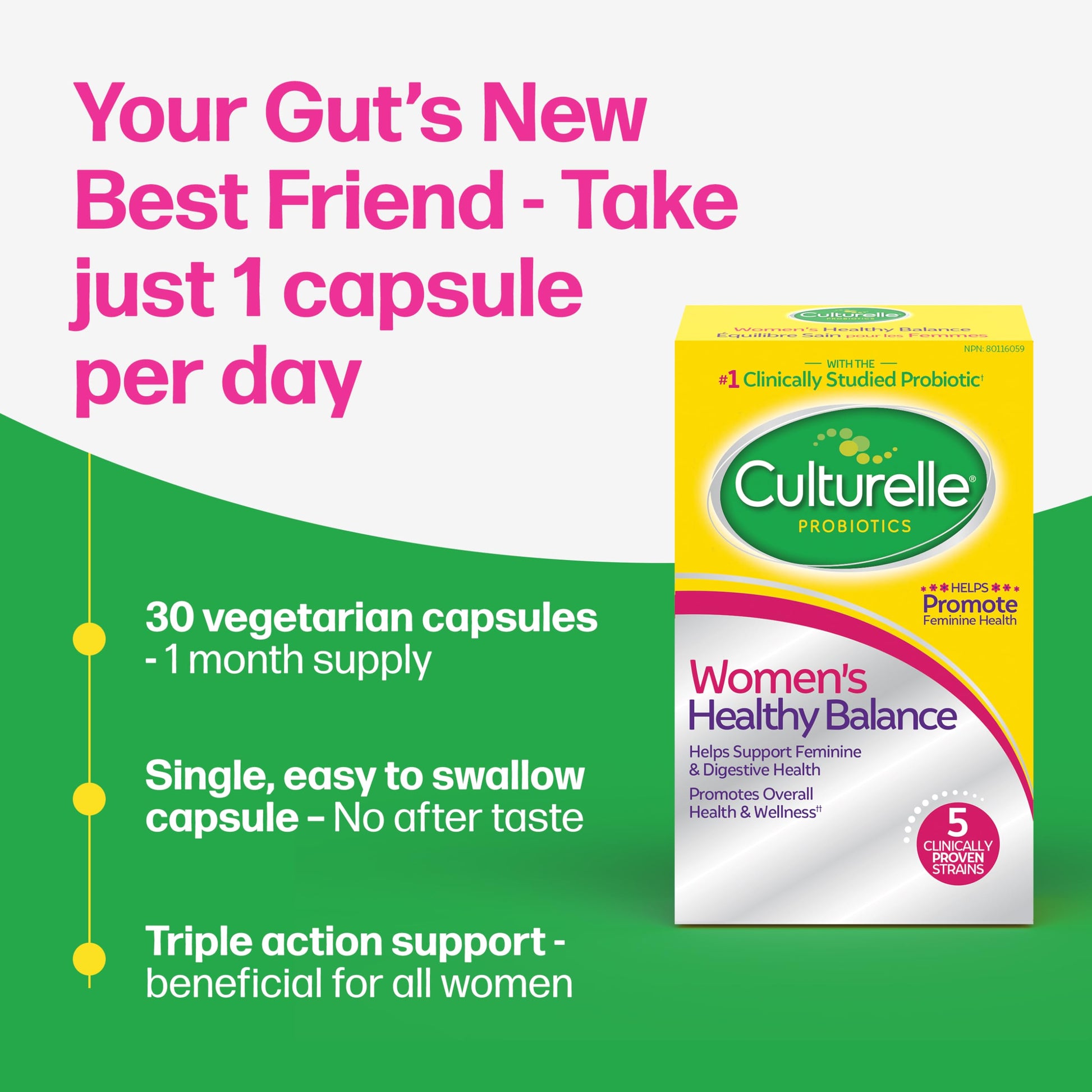 Culturelle Probiotics, Women’s Healthy Balance, 30 Capsules, 5 Clinically Proven Probiotic Strains to Support Digestive, Immune & Vaginal Health* - Available at All In One Marketplace Canada