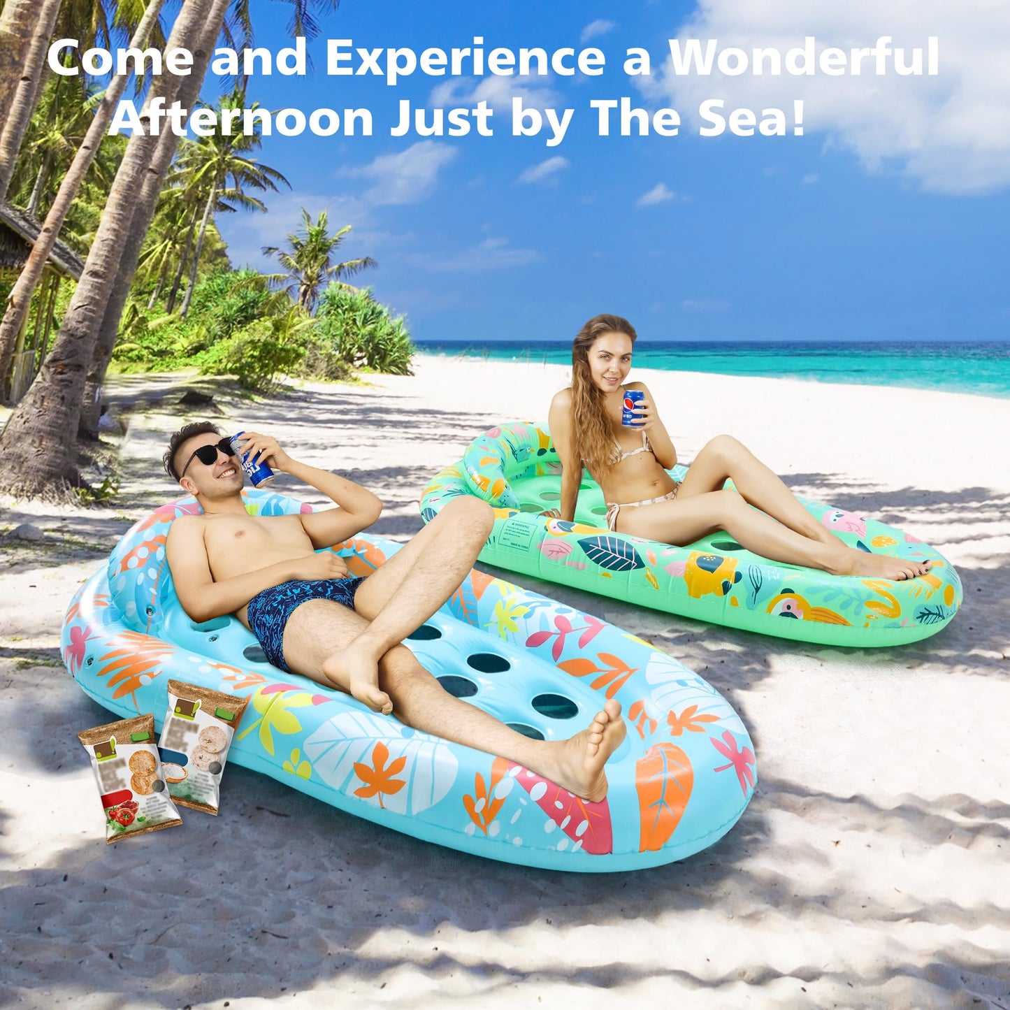 LUSARRYWILL 2 Pack Pool Floaties for Adults, 72"X42" Ultra Size with Headrest, Cooling Holes, Giant Pool Mats, Multi-Purpose Pool Float Lounger for Pool Party, Beach, Lake, River, Sea, Outdoor