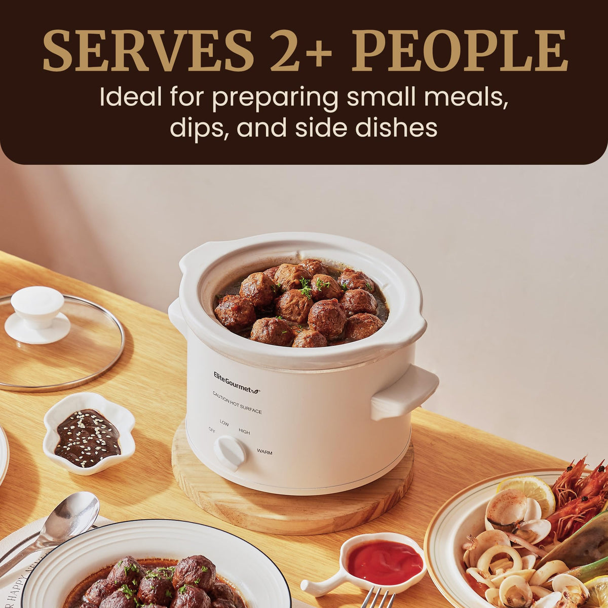 Elite Gourmet MST-250XW Electric Slow Cooker Ceramic Pot Adjustable Temp, Entrees, Sauces, Stews & Dips, Dishwasher Safe Glass Lid & Crock
