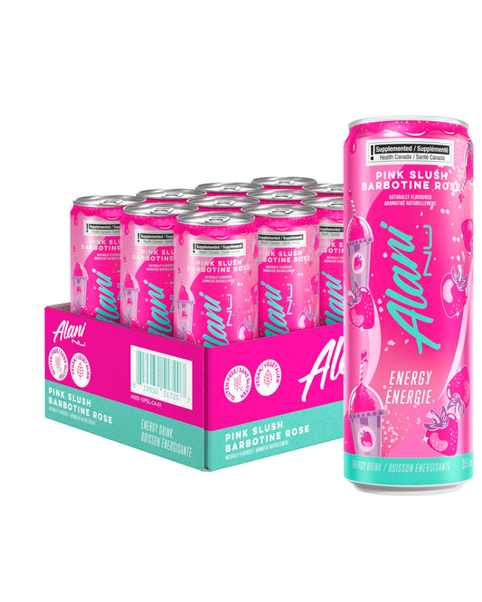 Boissons énergisantes Alani Nu PINK SLUSH sans sucre et hypocaloriques | 140 mg de caféine | Zéro sucre | 15 calories ou moins | Canettes de 355 mL (paquet de 12)