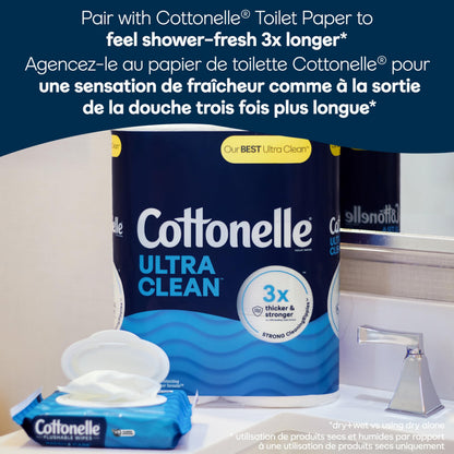 Flushable Wet Wipes; Cottonelle FreshCare; Biodegradable & Septic Safe; 8 Flip-Top Packs of 42 (336 Wipes) - Available at All In One Marketplace Canada