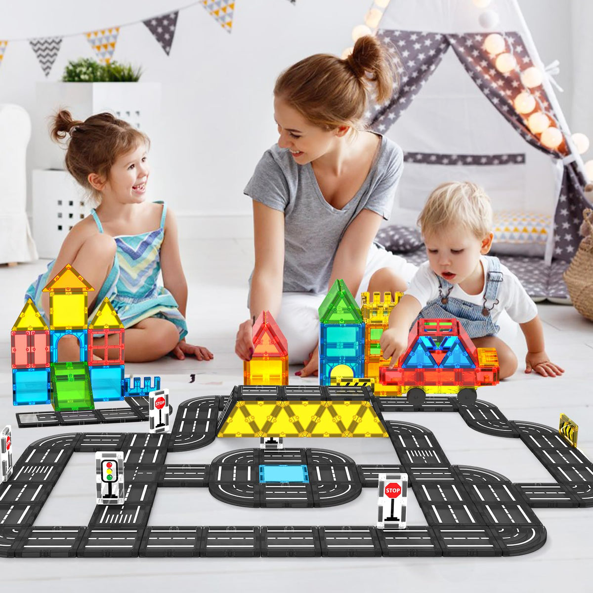Feoxialy Magnetic Tiles Road Building Blocks for Kids Magnet Tiles Set Toys 🍁 All In One Marketplace Canada