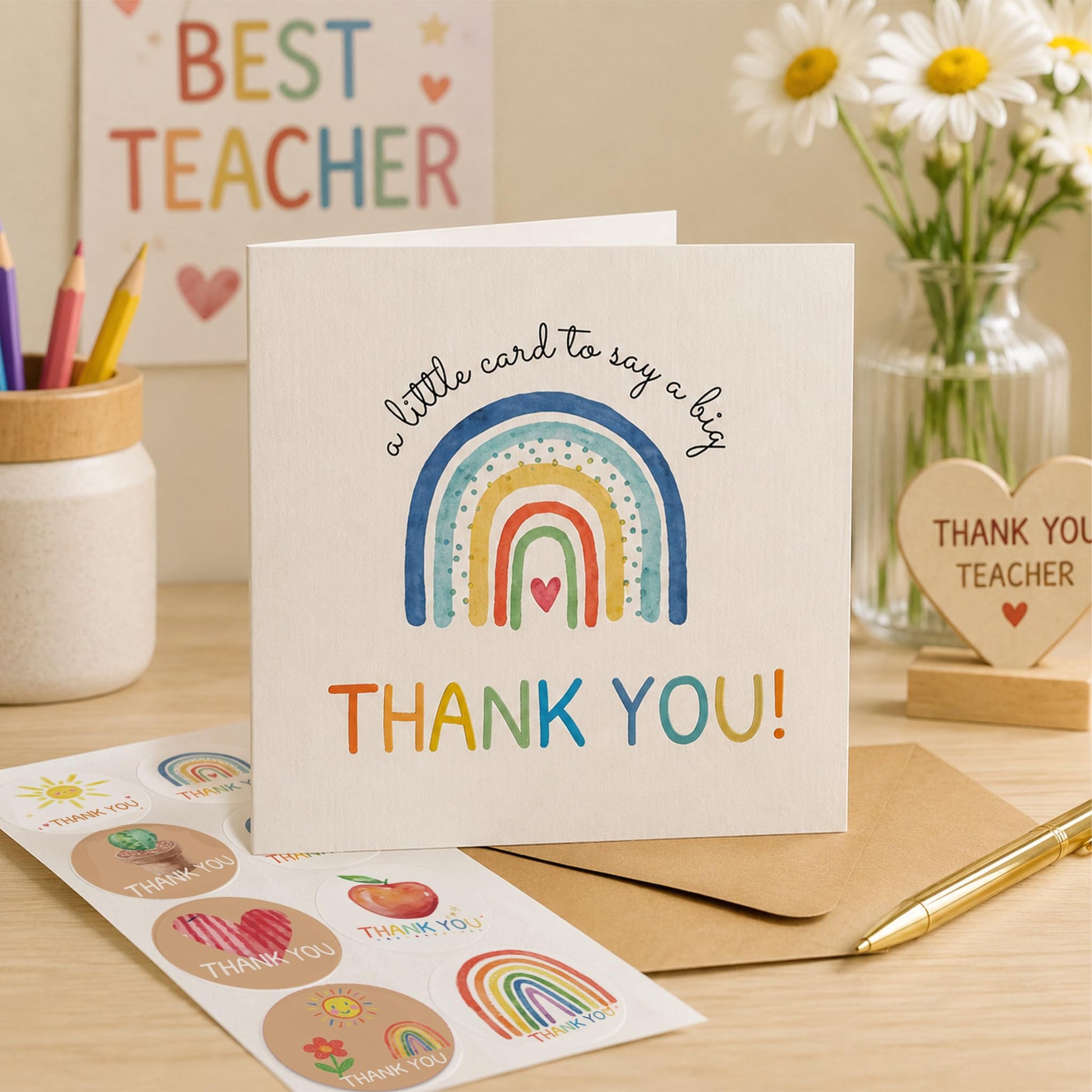 27 Teacher Thank You Cards 9 Classroom Designs with Gold Foil 15x15 cm - Available at All In One Marketplace Canada