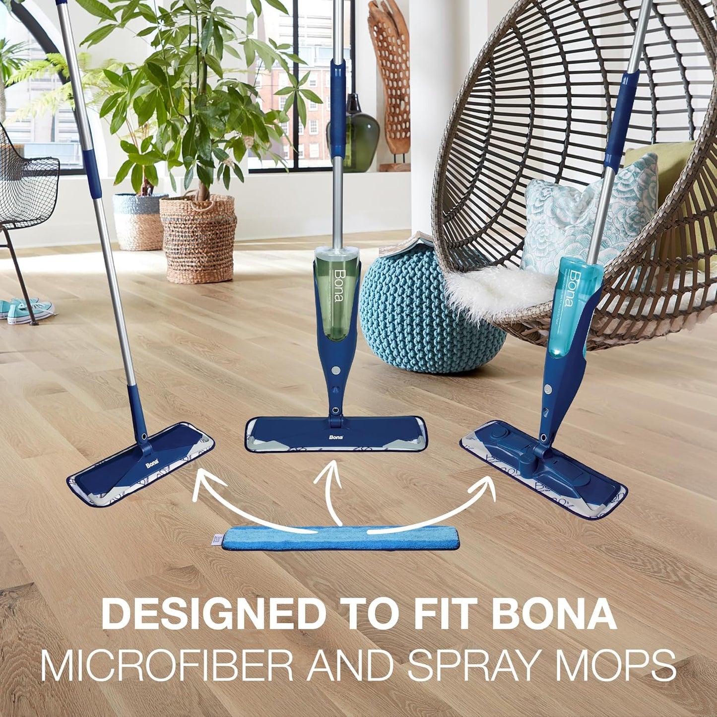Bona Mop Microfiber Cleaning Pad for Hardwood & Hard Surface Floors - Value 3-Pack - For Use With Bona Mops - Dual Zone Cleaning Bona