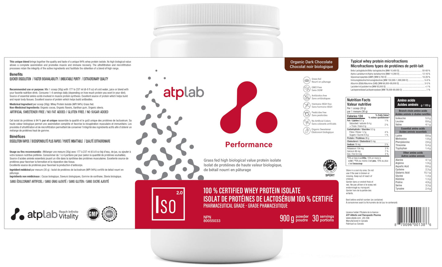 ATP LAB ISO 900g Whey Protein Isolate Powder – Chocolate – 30 Servings