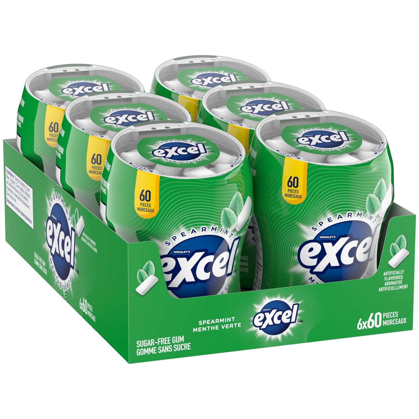 EXCEL, Spearmint Flavoured Sugar Free Chewing Gum, 60 Pieces, 6 Bottles
