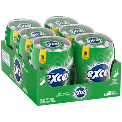EXCEL, Spearmint Flavoured Sugar Free Chewing Gum, 60 Pieces, 6 Bottles