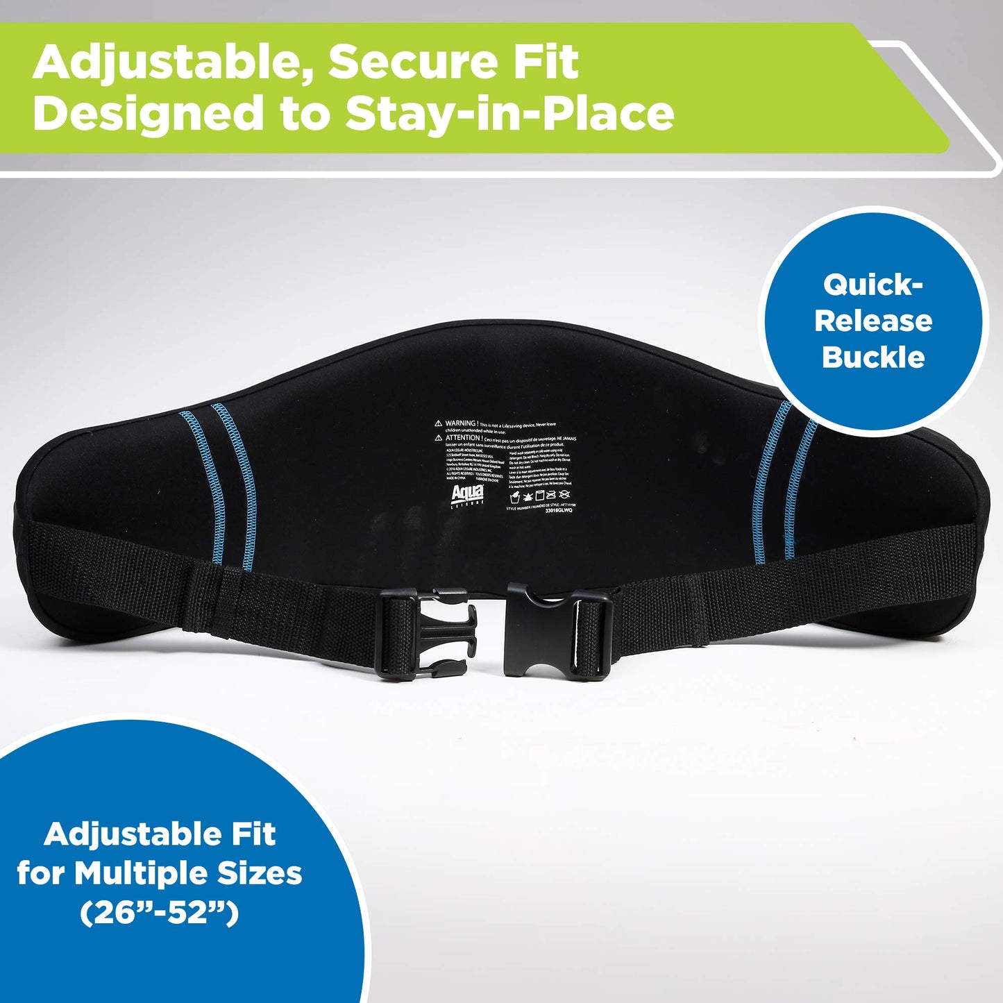 New Aqua Water Fitness Deluxe Flotation Belt – Adult Aquatic Swim Belt for Water Aerobics and Other Pool Exercise – Black/Blue Aqua LEISURE