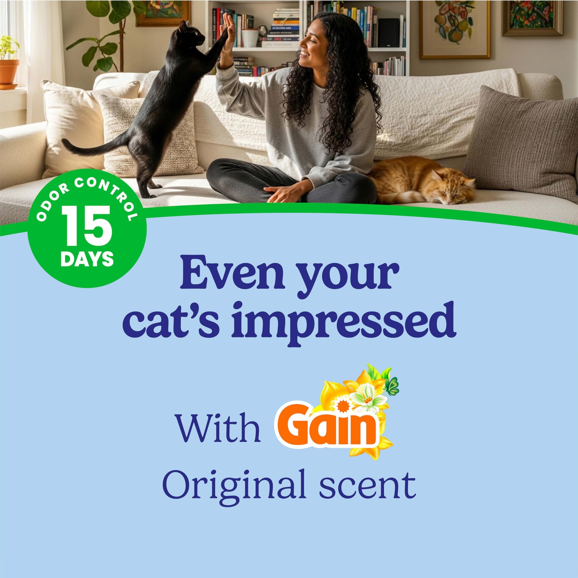 Fresh Step Clumping Cat Litter with Febreze Gain Scent, Long Lasting Odor Control Kitty Litter with Activated Charcoal, Low Dust Formula, 14 lb Fresh Step