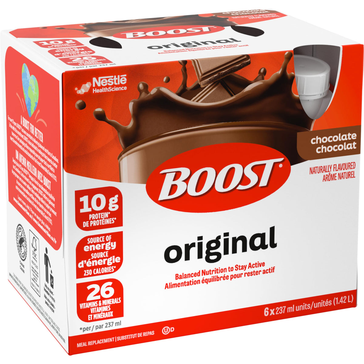 BOOST Original Meal Replacement Drink, Chocolate, 6x237ml, Case Pack of 4, Packaging May Vary