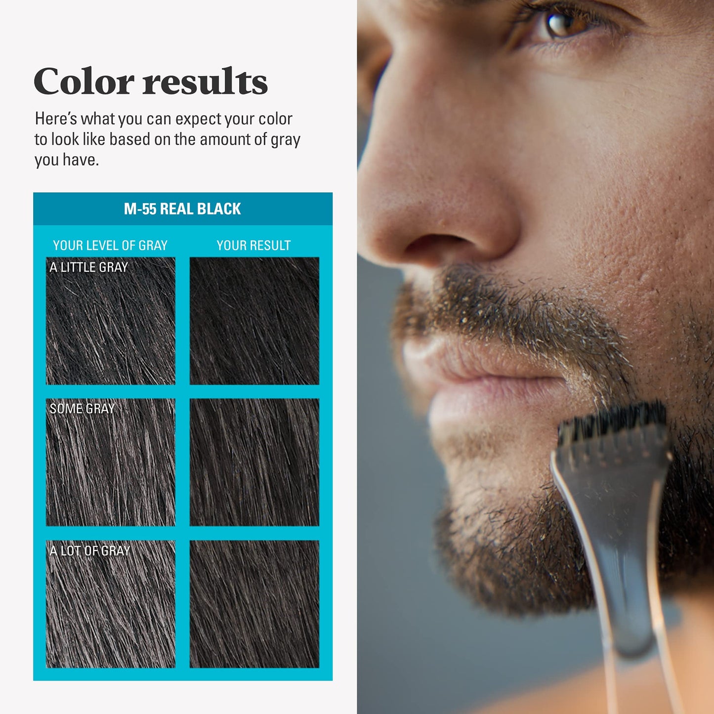 Just For Men Mustache & Beard, Beard Dye for Men with Brush Included for Easy Application, With Biotin Aloe and Coconut Oil for Healthy Facial Hair, Real Black, M-55 (3 Count)