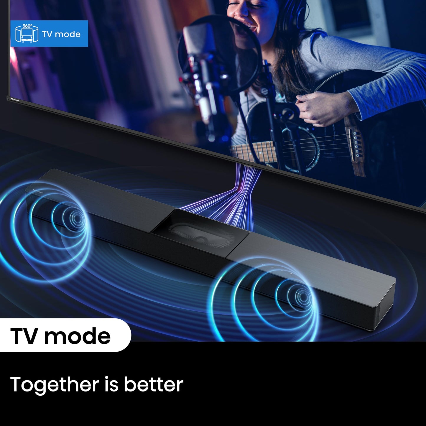 Hisense A620-2.1ch All-in-one Soundbar with 4.75 inch Built-in Visualised Subwoofer, 240W Max Audio Power, Compact Design with 5.3 Wireless Bluetooth, Powered by DTS Virtual:X, Roku TV Ready Hisense
