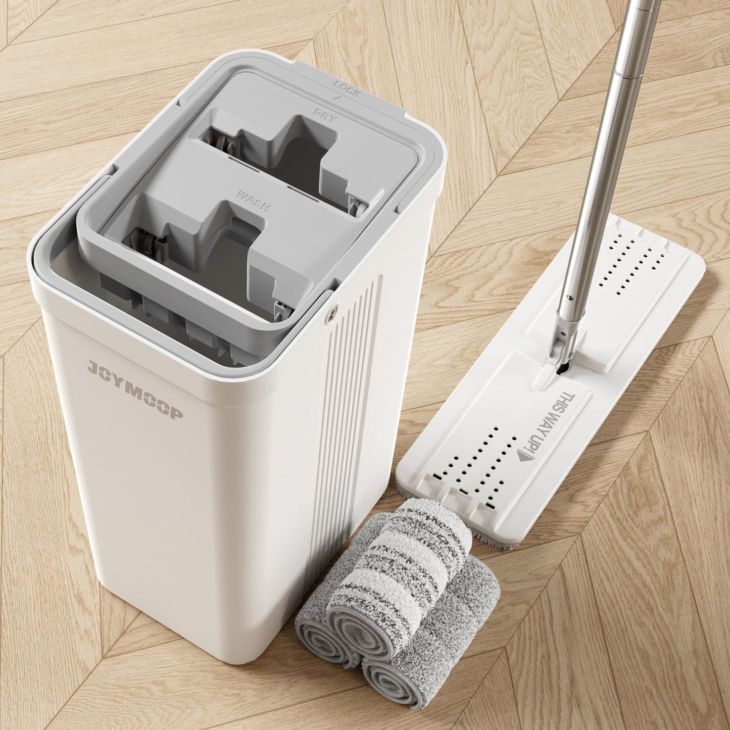 JOYMOOP mop and Bucket with Wringer Set, Flat,for Floor Cleaning with 3 Microfiber Pads, Wet and Dry Use, Household Cleaning Tools, for Hardwood, Laminate, Tile