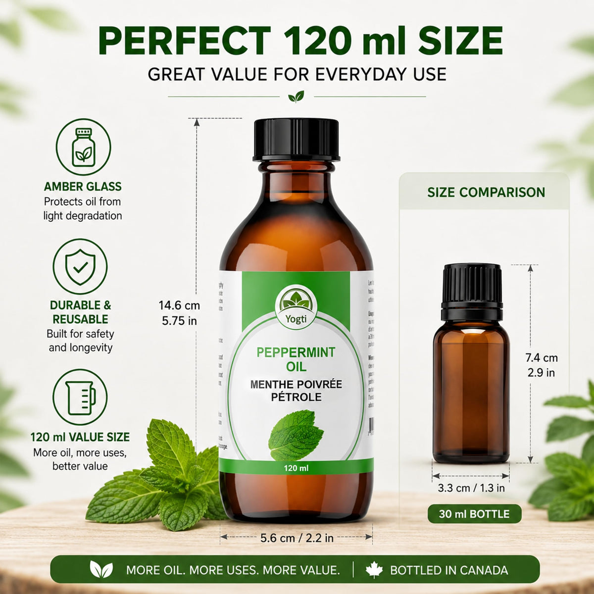 Yogti [Canadian Brand] Peppermint Oil with Dropper, 120 ml (Pack of 1) 🍁 All In One Marketplace Canada