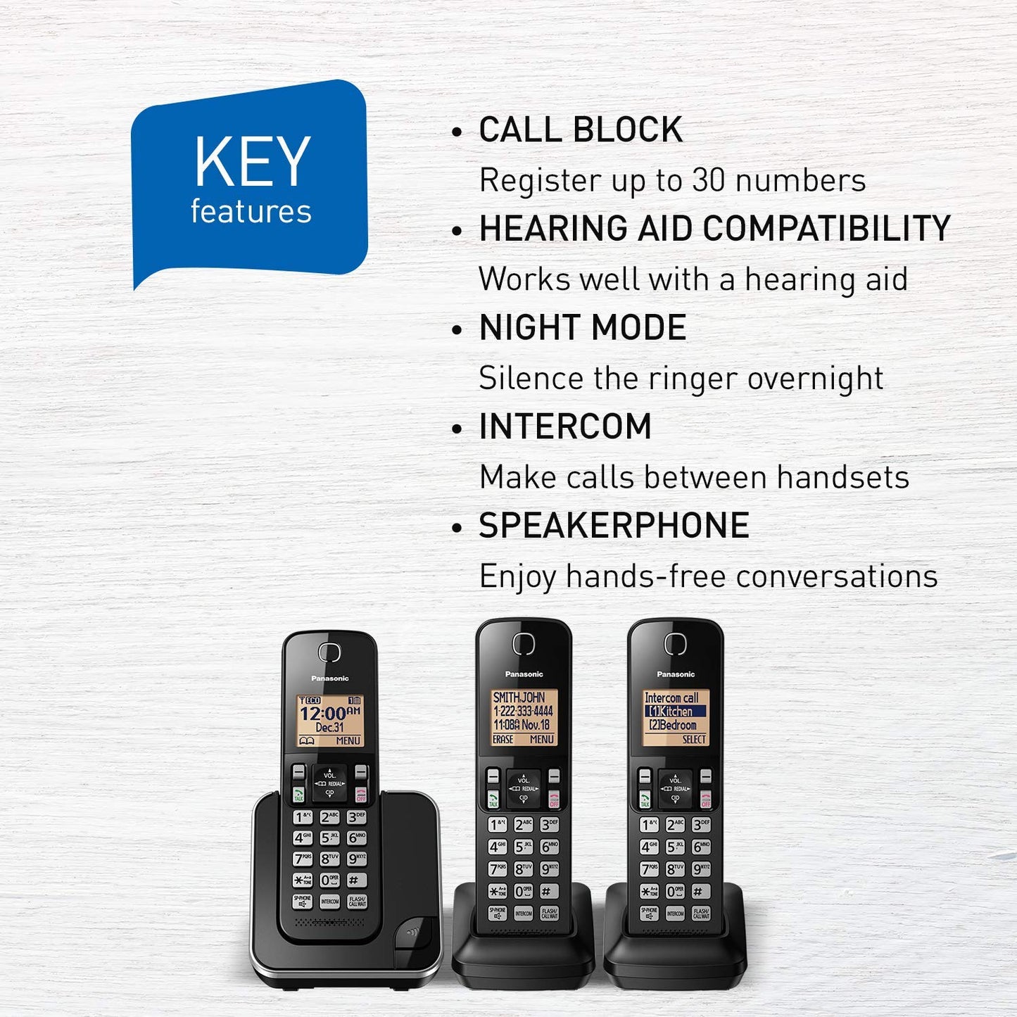 Panasonic DECT 6.0 Expandable Cordless Phone with Call Block - 3 Cordless Handsets - KX-TGC383CB (Black) 🍁 All In One Marketplace Canada