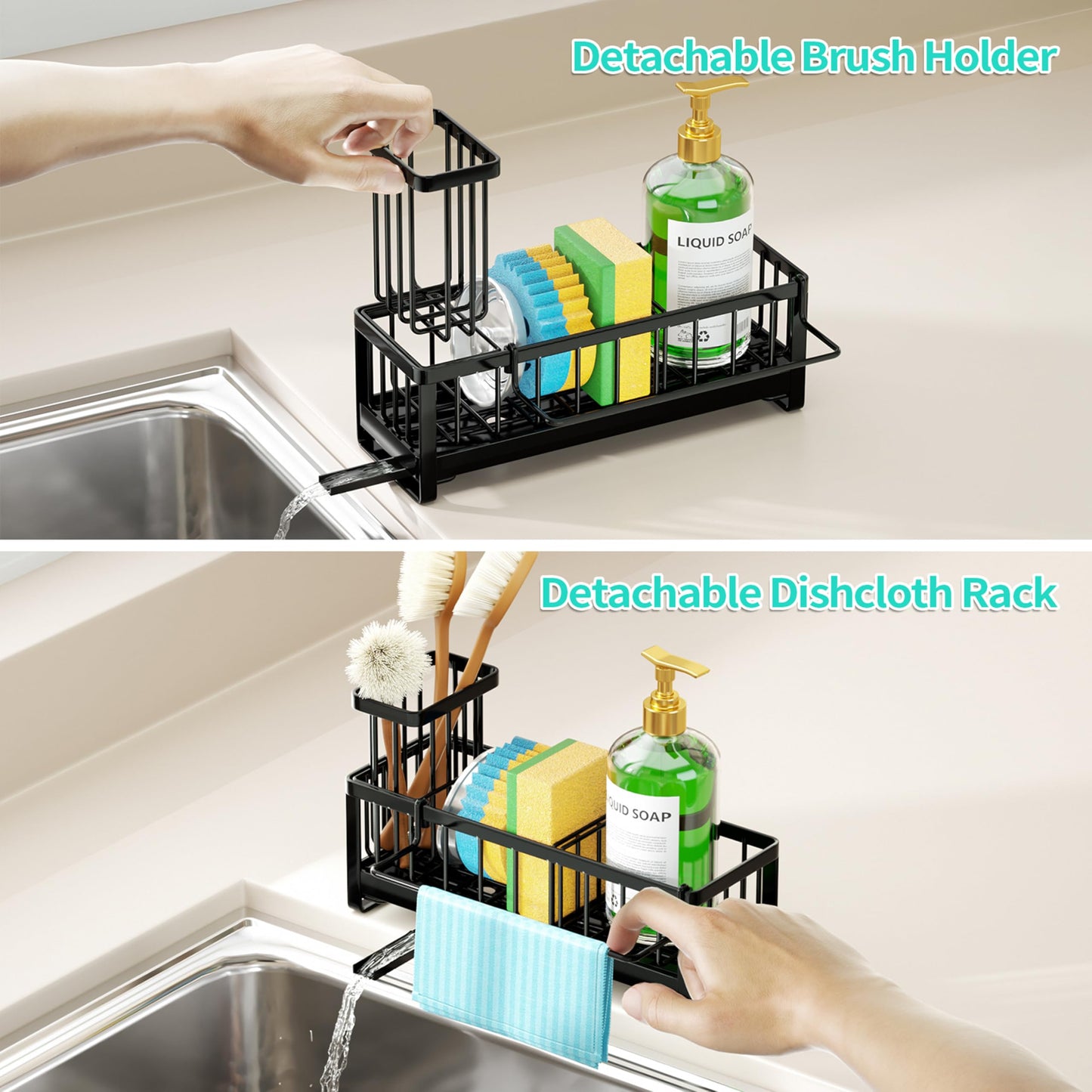 HapiRm Sponge Holder for Kitchen Sink - Self-draining Sink Caddy Organizer with Brush and Dishcloth Holders, Stainless Steel Kitchen Sink Organizers and Storage for Countertop - Available at All In One Marketplace Canada