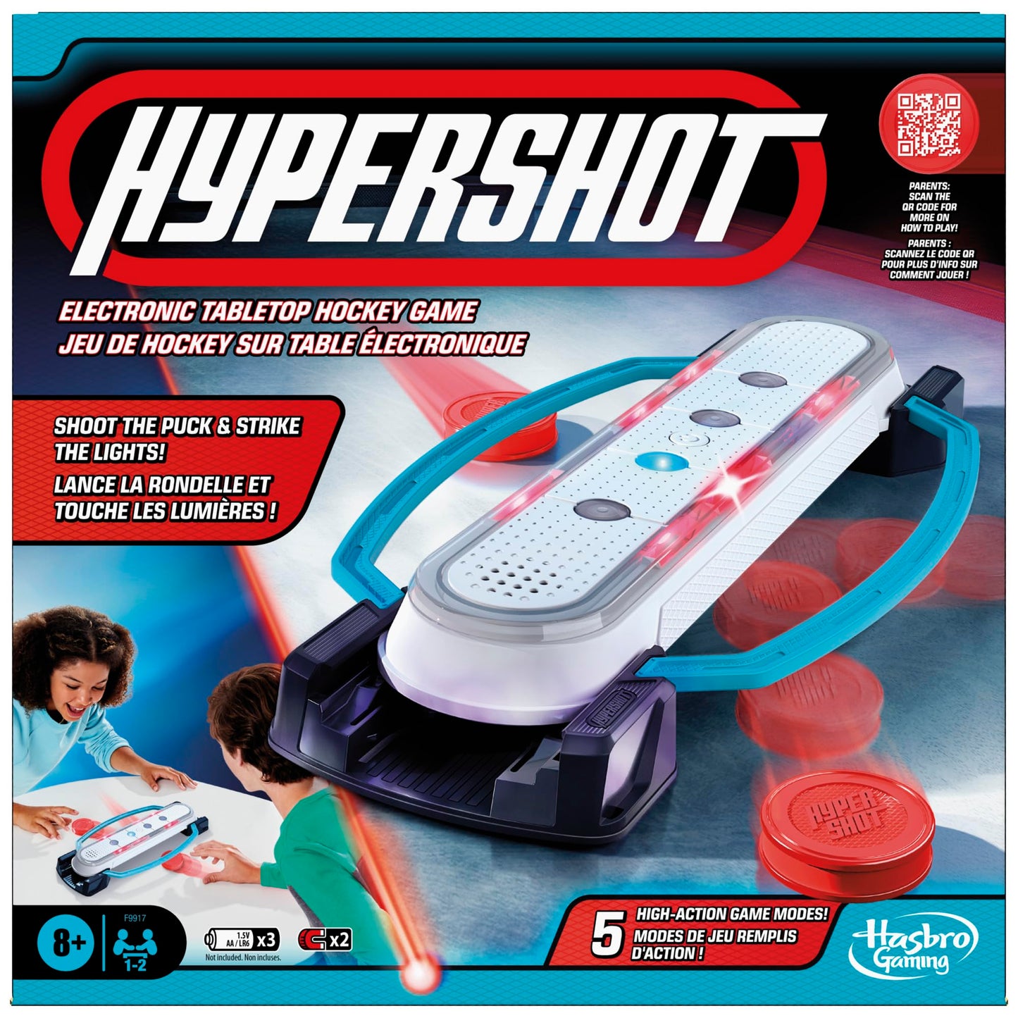 Hypershot Electronic Tabletop Hockey Game | 5 Games in 1 | Music, Lights, and Sounds | Ages 8 and Up | for 1 to 2 Players | Kids Board Games (English & French) Hasbro