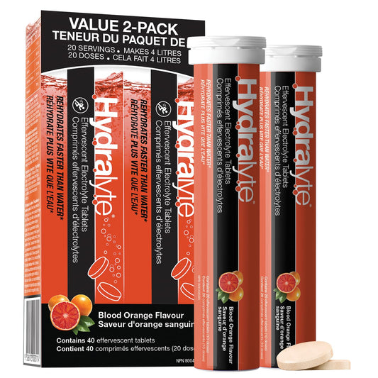 Hydralyte Electrolyte Tablets | Blood Orange Flavored Electrolytes | Pre-Workout and Post-Workout Hydration Solution to Enhance Performance and Maximize Recovery | (2 Tablets per Serving, 40 Count) - Available at All In One Marketplace Canada