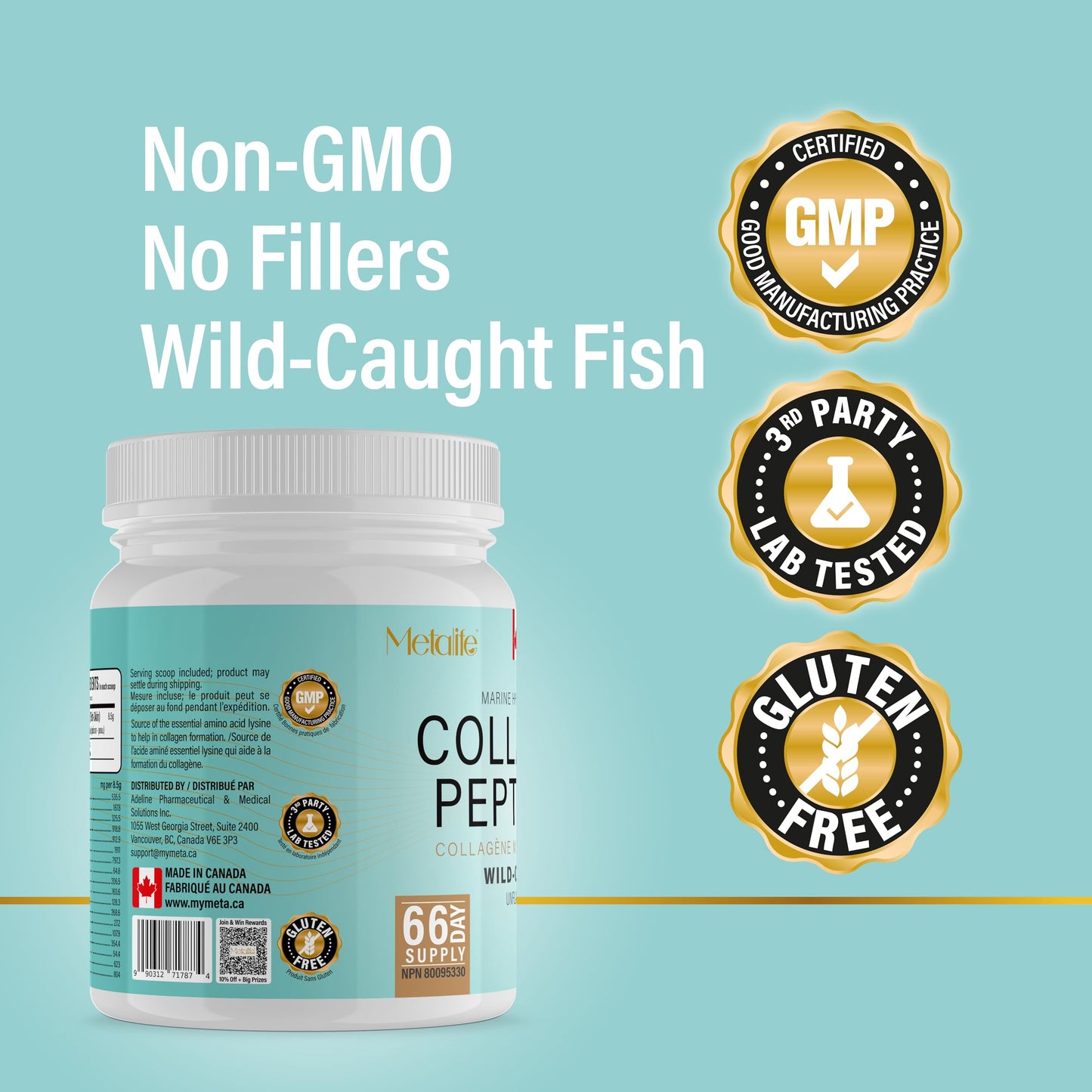 Marine Collagen Powder 567g (Type 1 & 3), Wild-Caught Fish Collagen Peptides, Hydrolyzed, Unflavored, Naturally Derived Marine Taste, Made in Canada, Skin, Joints, Hair & Nails Support - Available at All In One Marketplace Canada