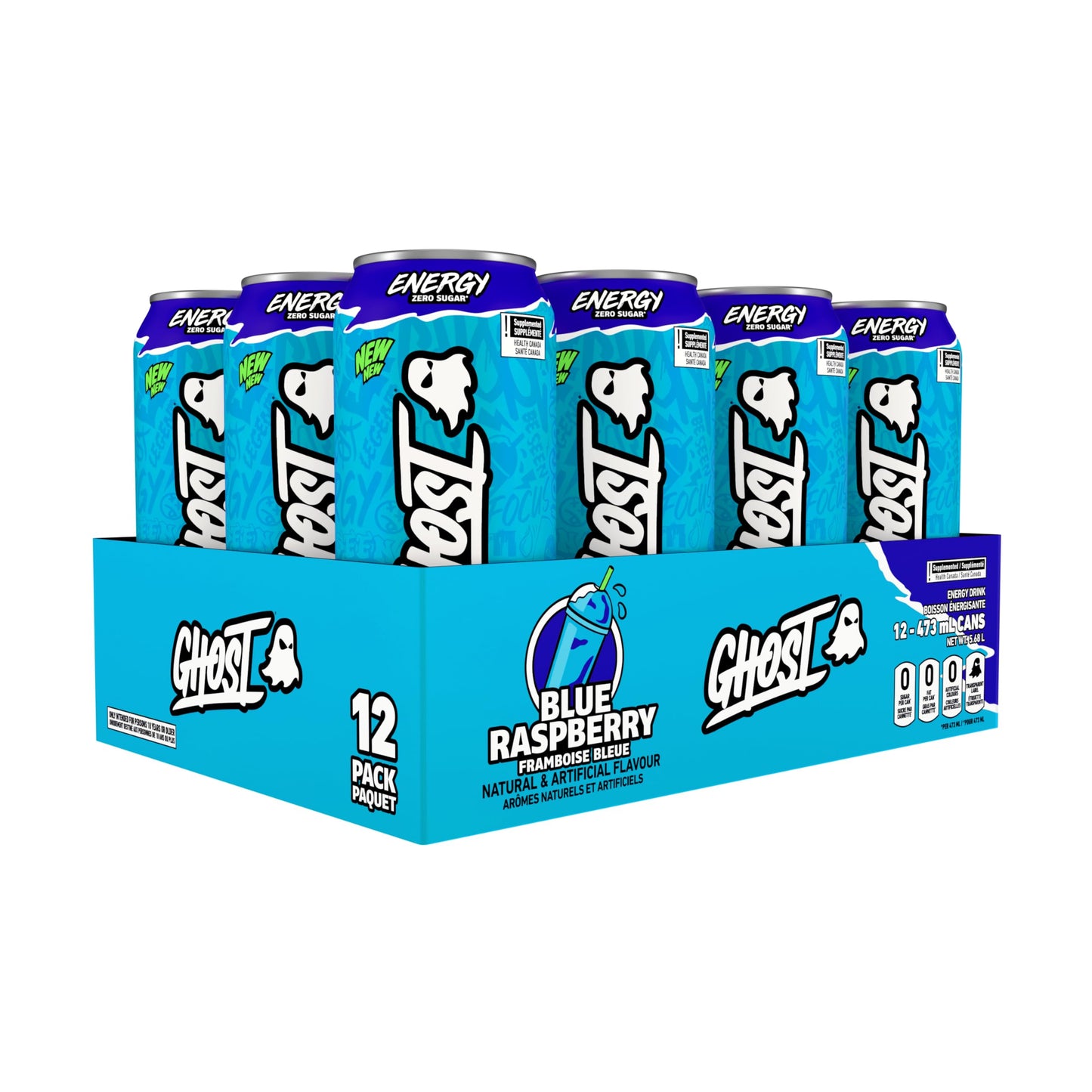Ghost Energy Drink, Blue Raspberry, Pack of 12 Cans 🍁 All In One Marketplace Canada