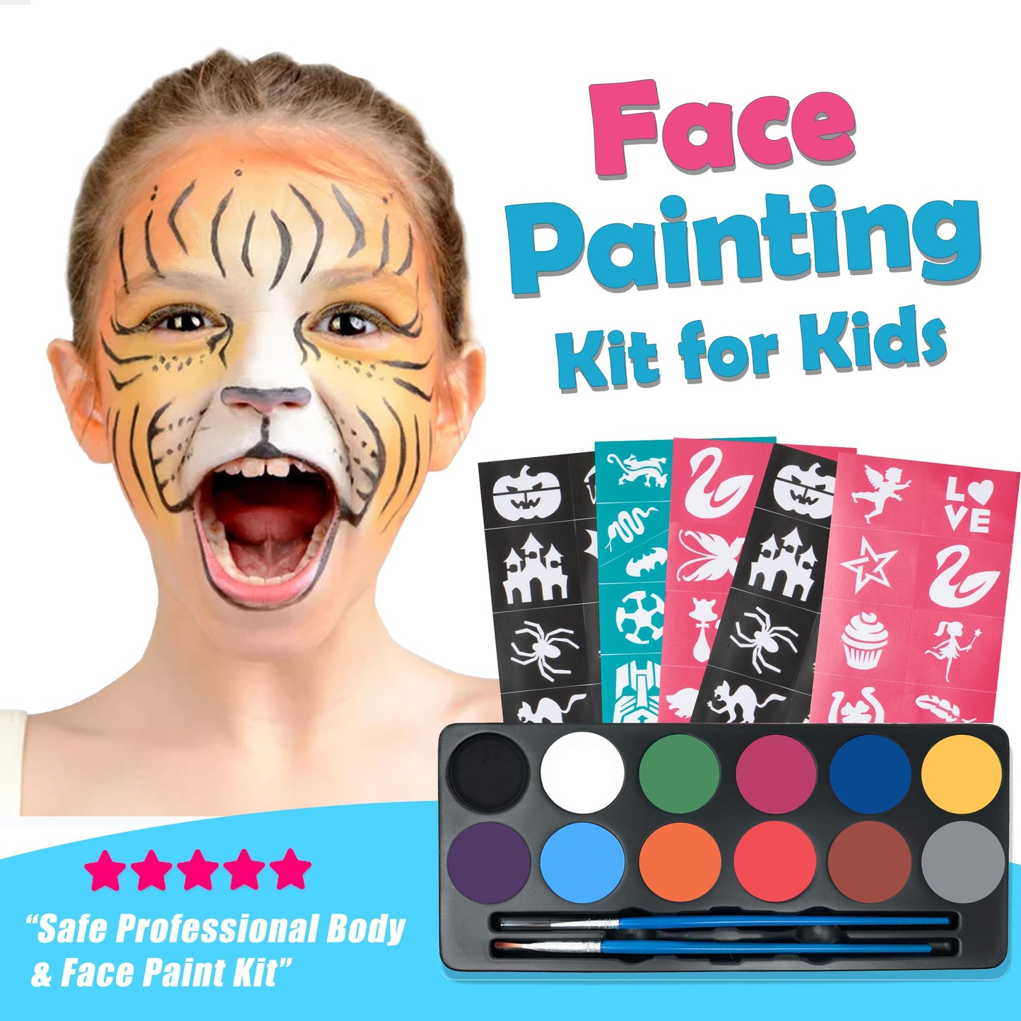 Maydear Face Painting Kit for Kids with 12 Colors Safe and Non-Toxic Large Water Based Face Paint (Matte) - Available at All In One Marketplace Canada