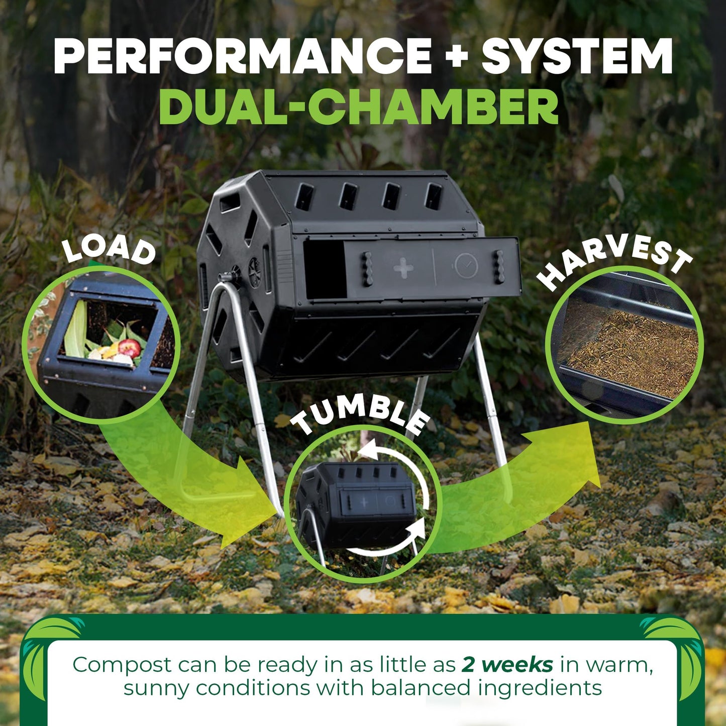FCMP Outdoor IM4000 Dual Chamber Tumbling Composter Canadian-Made, 100% Recycled Resin - Outdoor Rotating Compost Tumbler Bin for Garden, Kitchen, and Yard Waste, Black (37 Gallon) FCMP Outdoor