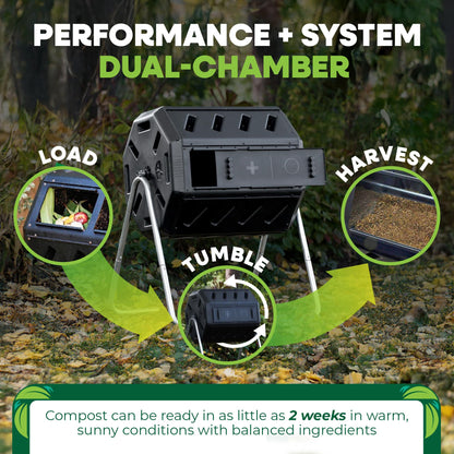 FCMP Outdoor IM4000 Dual Chamber Tumbling Composter Canadian-Made, 100% Recycled Resin - Outdoor Rotating Compost Tumbler Bin for Garden, Kitchen, and Yard Waste, Black (37 Gallon) FCMP Outdoor