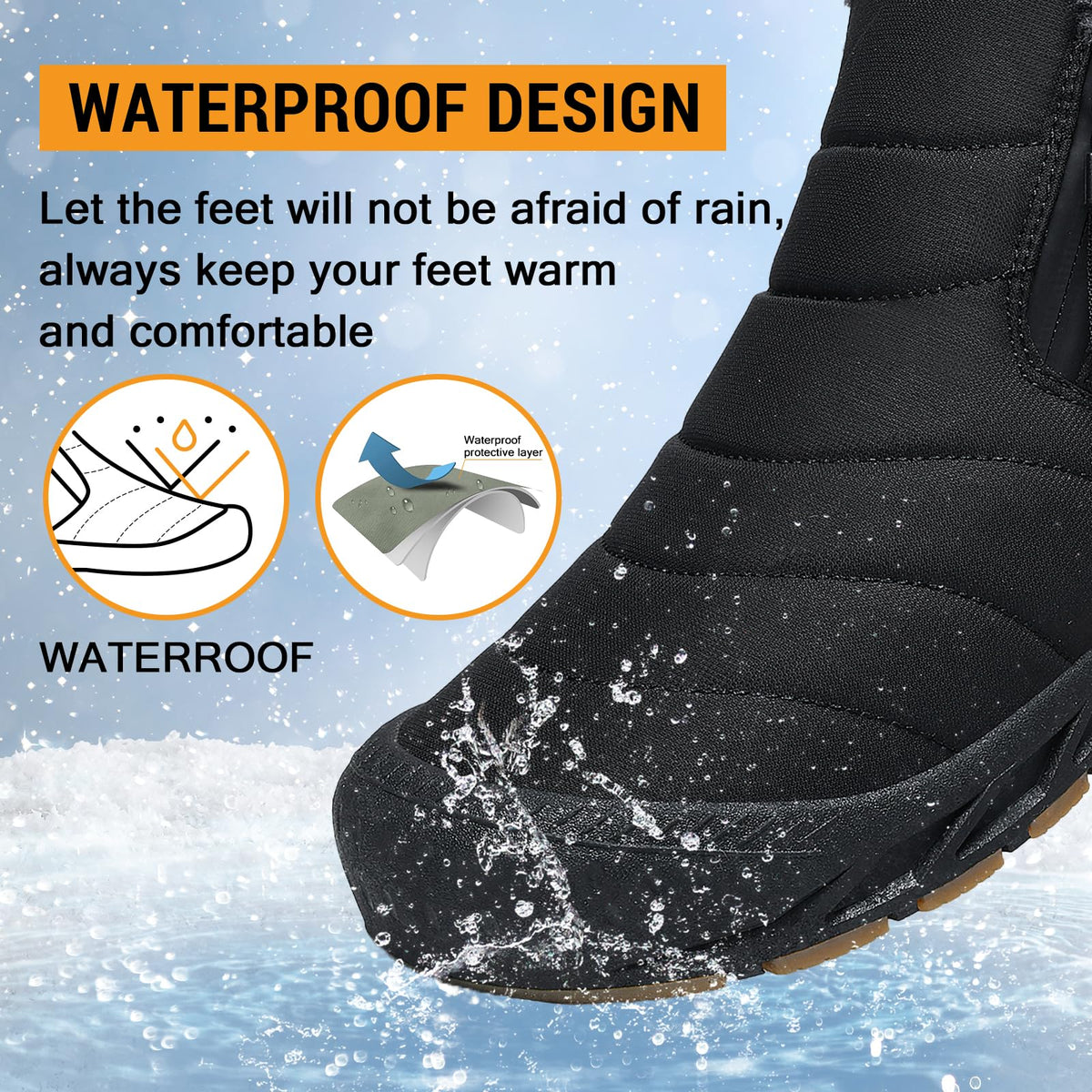 Snow Boots Mens Waterproof Winter Boots Fur Lined Warm Ankle Boots Zipper Closure Slip on Outdoor Boot Comfortable Walking Shoes 🍁 All In One Marketplace Canada