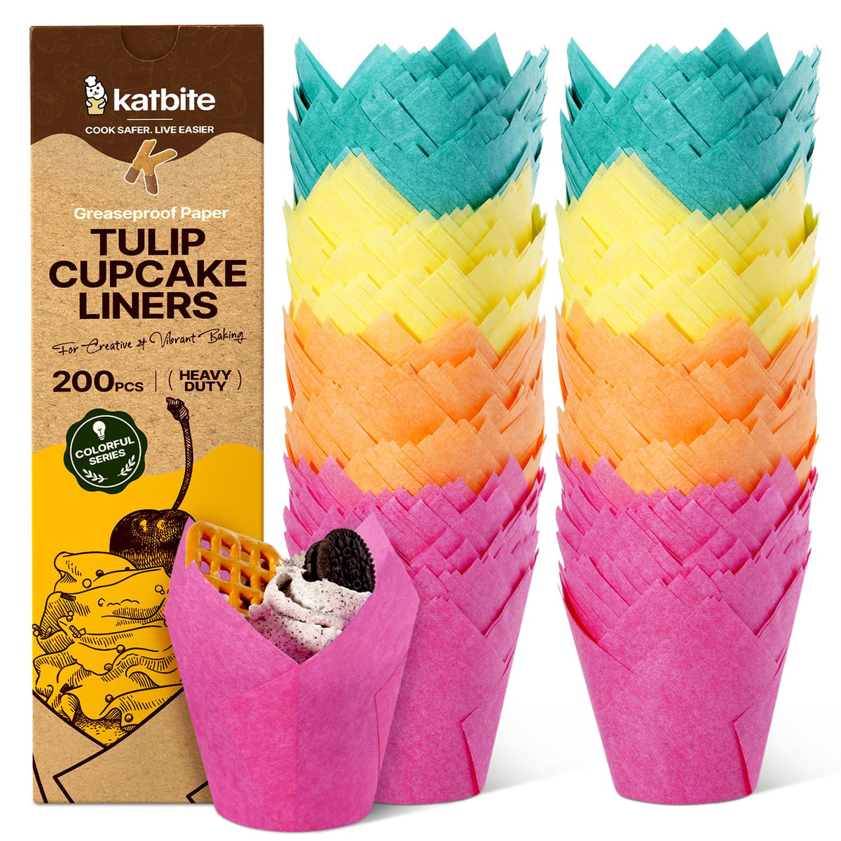 Katbite Tulip Cupcake Liners 200PCS, Muffin Baking Cupcake Liners Holders, Baking Cups, Cupcake Wrapper for Party, Wedding, Birthday, Christmas Cupcake Liners 🍁 All In One Marketplace Canada