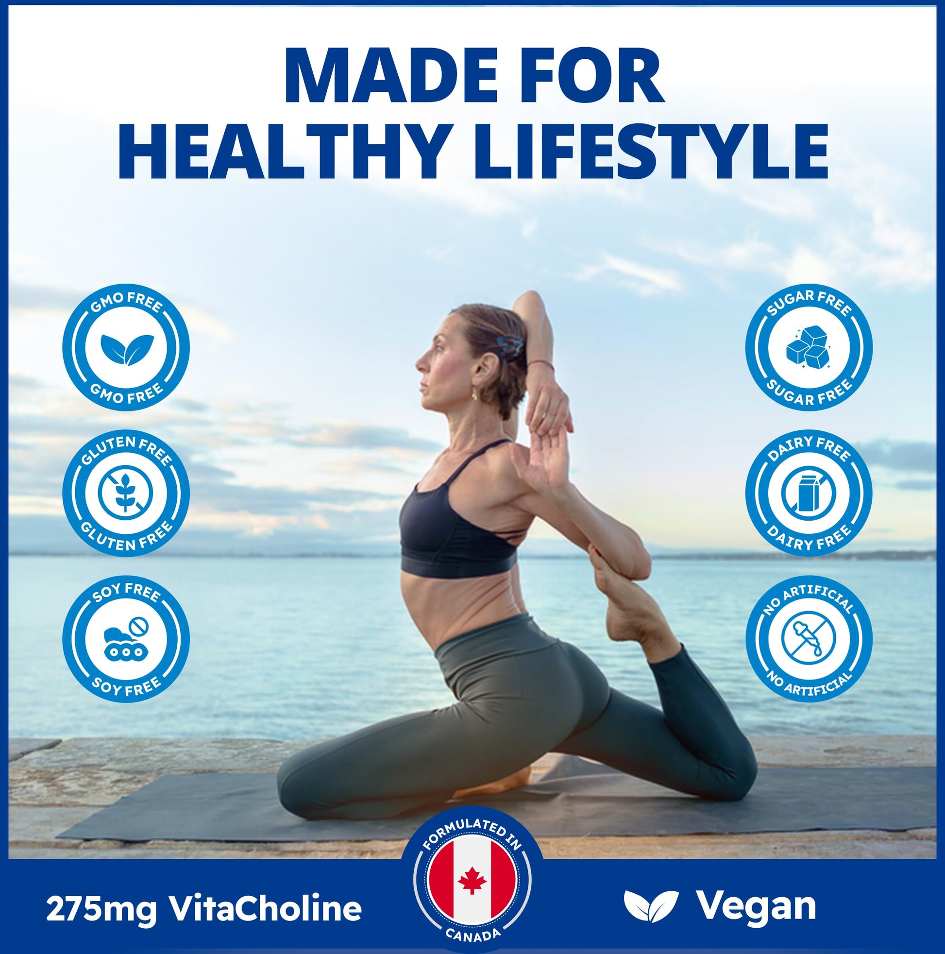 CanPrev Choline 275mg 90 Veggie Capsules, 90-Day Supply, VitaCholine for Cognitive Function, Memory & Focus, Vegan, Non-GMO, Gluten & Soy-Free, Supports Pregnancy, Liver & Heart Health, Made in Canada - Available at All In One Marketplace Canada