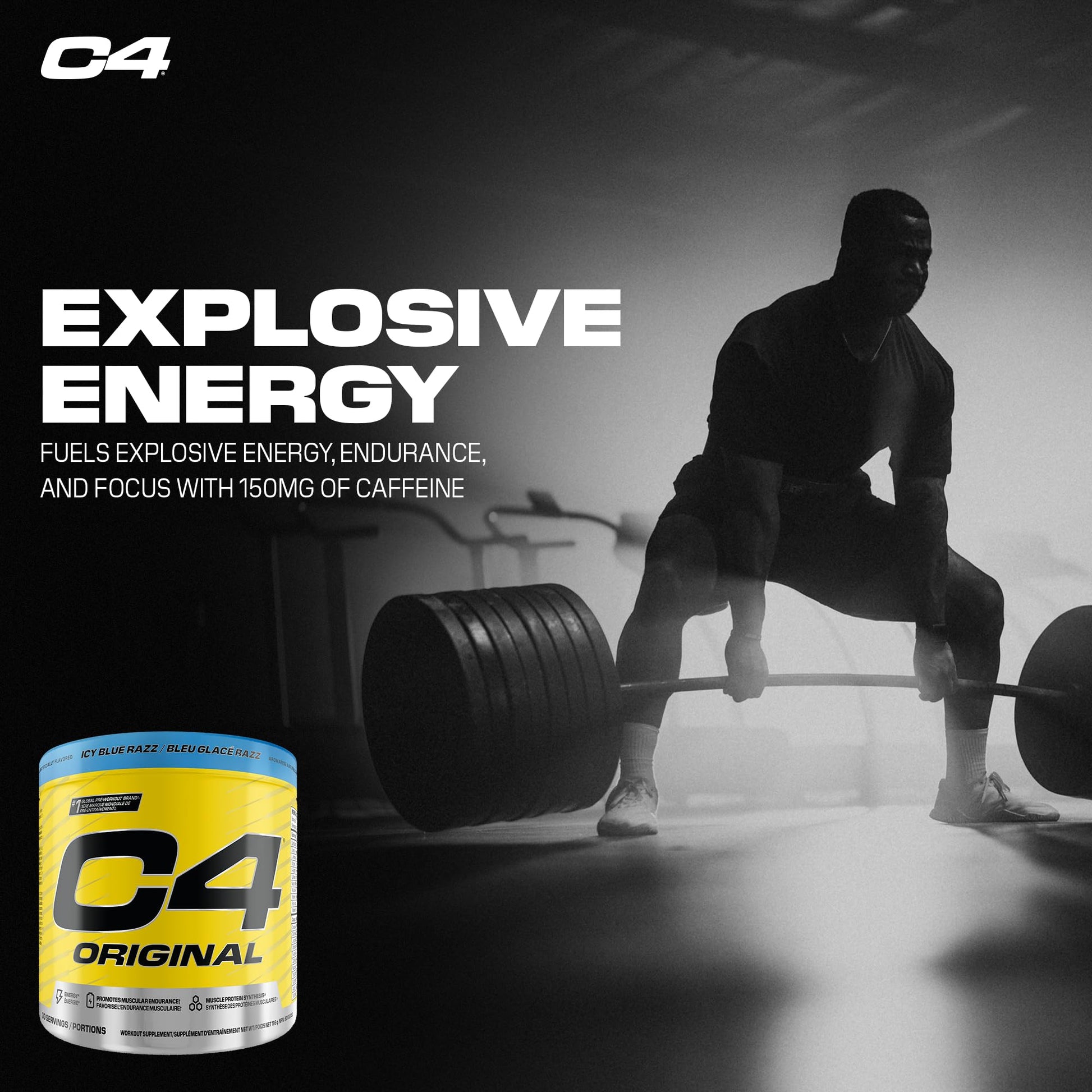 Cellucor C4 Original Pre Workout Powder - Sugar Free Preworkout Energy for Men & Women - 150mg Caffeine, Beta Alanine, Creatine - Icy Blue Razz, 30 Servings Cellucor