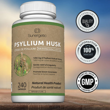 Premium Psyllium Husk Capsules - 1450mg per Serving - Helps Support Digestion, Intestinal Health & Regularity - 240 Psyllium Husk Fiber Capsules - Available at All In One Marketplace Canada
