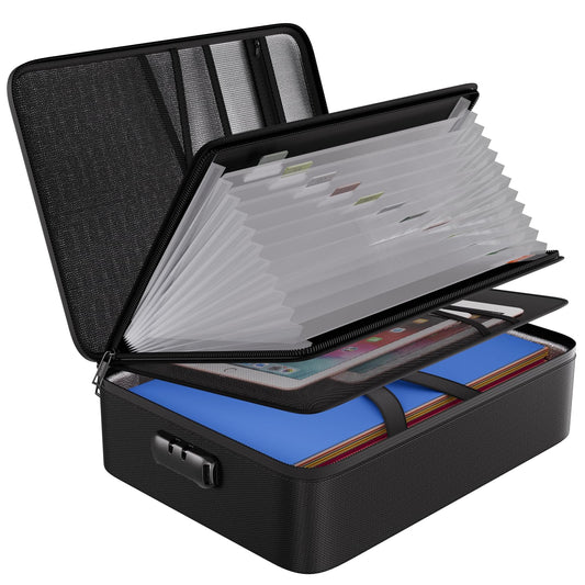 ENGPOW 5200℉ Fireproof File Organizer Bag with 13 Pocket Accordion File Folder,Document Organizer Box with Lock&Labels,Multi-Layer Portable Home Travel Safe Storage Box for Important Documents,Files