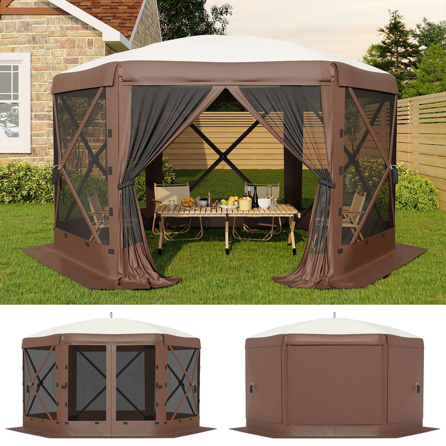 Garvee 13x13 Pop Up Gazebo, 6 Wind Panels, Instant Setup, Full Mesh, Khaki 🍁 All In One Marketplace Canada