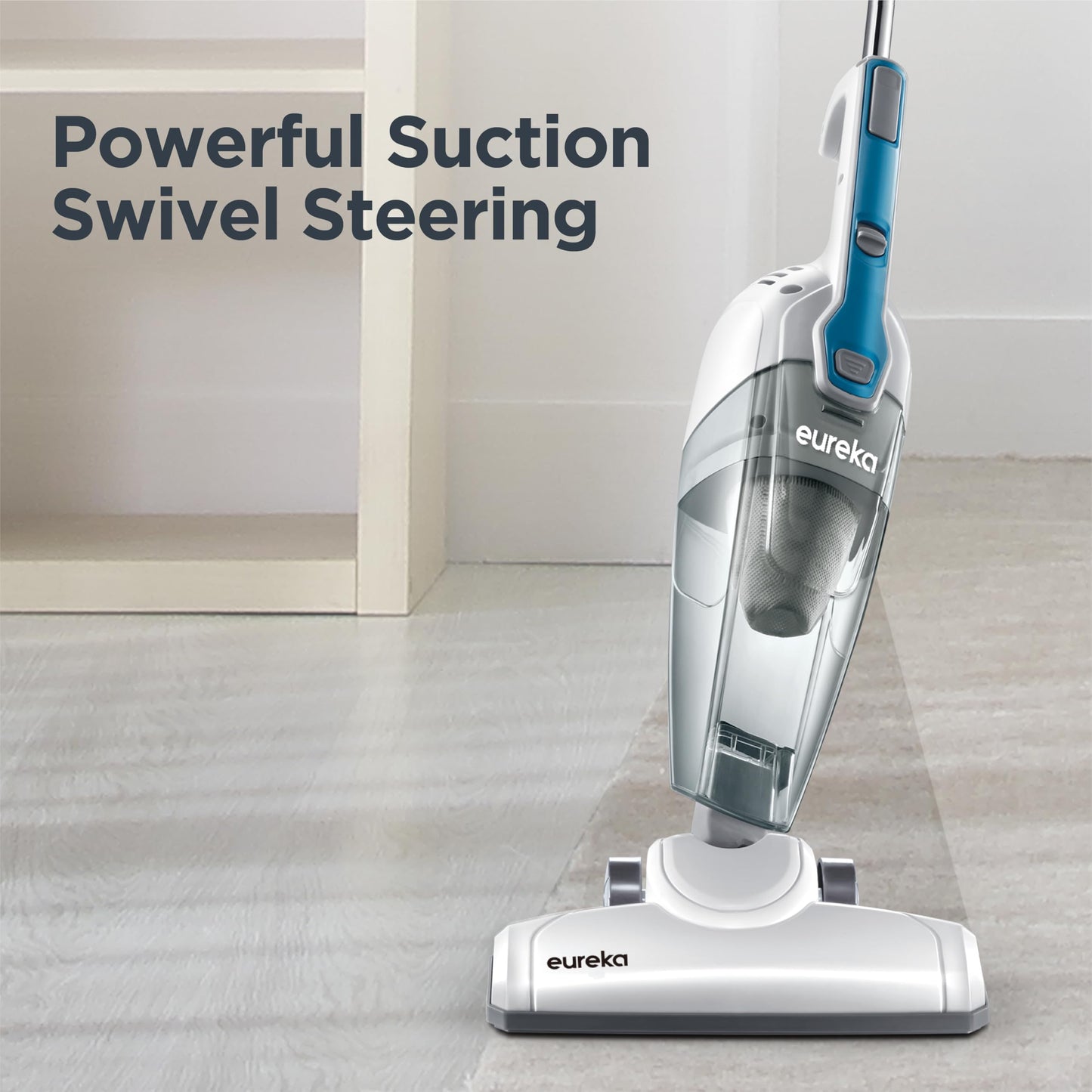 Eureka Home Lightweight Corded Stick Vacuum Cleaner, Powerful Suction Convenient Small Vacuum for Hard Floor, 3-in-1 Hand Vacuum, Aqua Blue, NES100 EUREKA