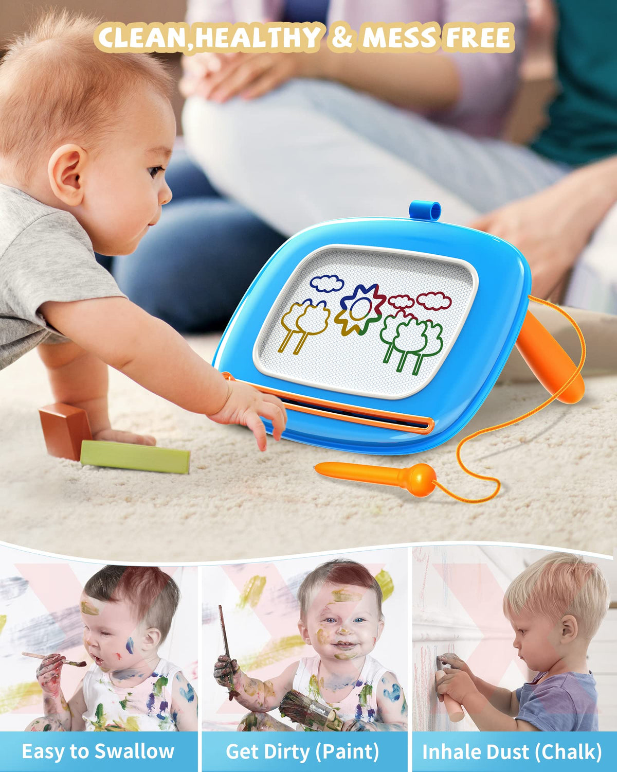 Kikapabi Toddlers Toys Age 1-2, Gift for 1 2 Year Old Toddler Boy Girl, Magnetic Drawing Board Preschool Learning and Educational Toys, Doodle Baby Kids, Christmas Birthday New Gift(Blue) 🍁 All In One Marketplace Canada
