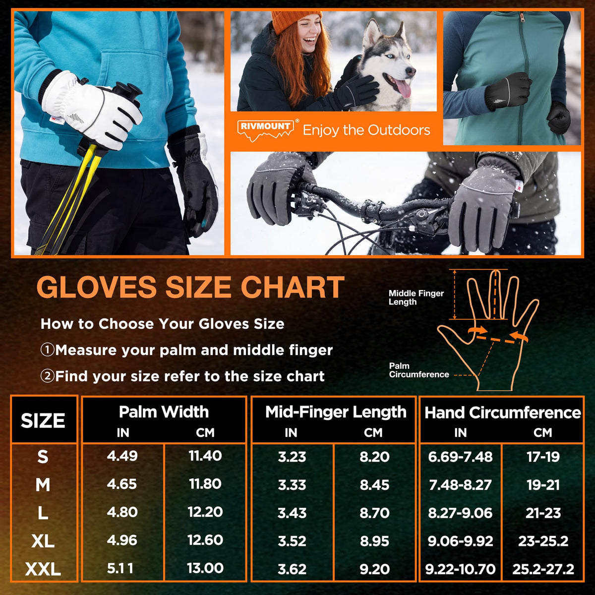 Rivmount Winter Gloves with 3 M Insulation/Waterproof/Touchscreen for Women Men, Thermal Warm Snow Gloves for Cold Weather Outdoor, Running, Ski, Cycling, Daily Work, Hiking, (Black Size L) 🍁 All In One Marketplace Canada
