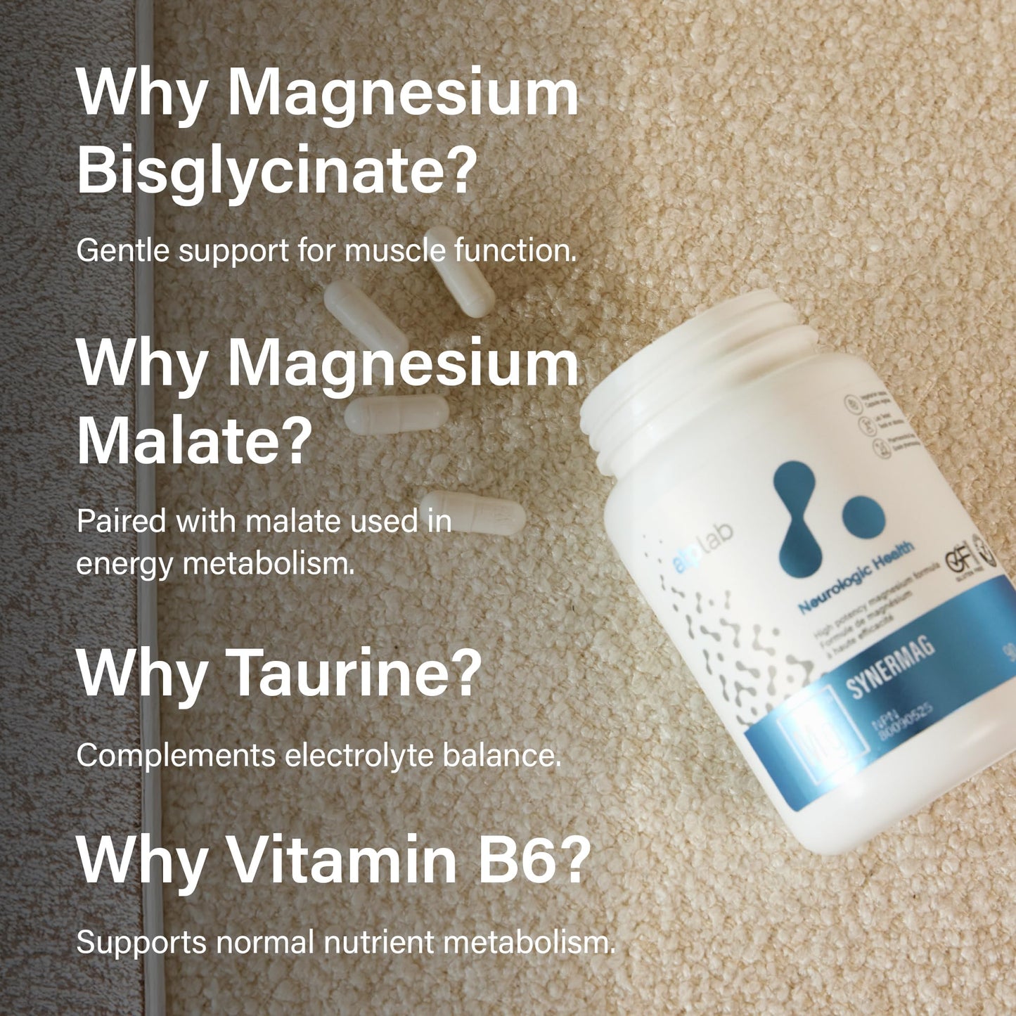 ATP LAB - Synermag 90 Capsules 90-Day Supply - High potency Magnesium Bisglycinate, Malate, Taurine & Vitamin B6 - Bone Health Supplement - Muscle Health & Teeth Health - Available at All In One Marketplace Canada