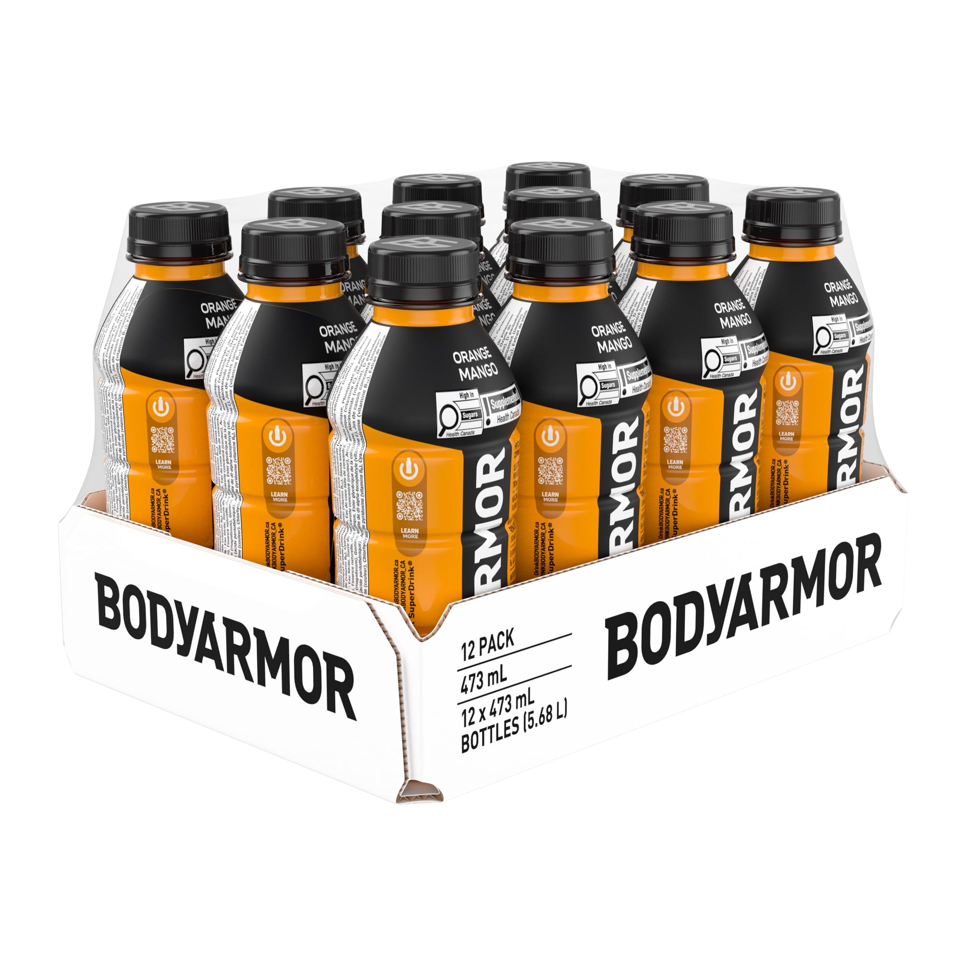 BODYARMOR SuperDrink Orange Mango, 473 mL Bottles (12 Pack) – Sports Hydration Drink with Coconut Water, Potassium-Packed Electrolytes and Antioxidant Vitamins Body Armor