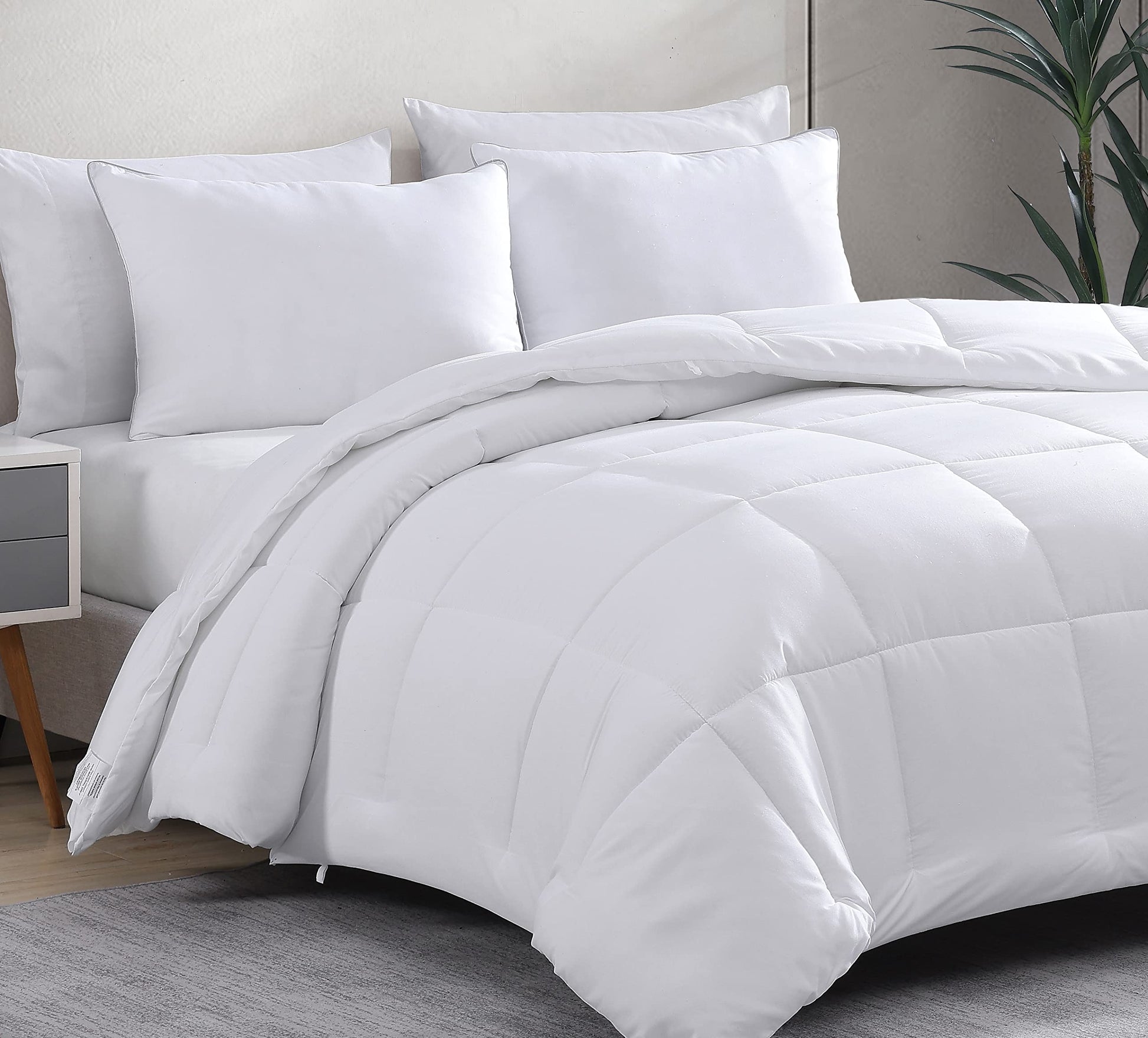 Comforter Queen Size - Down Alternative Hypoallergenic Duvet Insert, Ultra-Soft Microfiber, Box-Stitch Quilted with Corner Tabs, All Season, Machine Washable, 88x88 - White