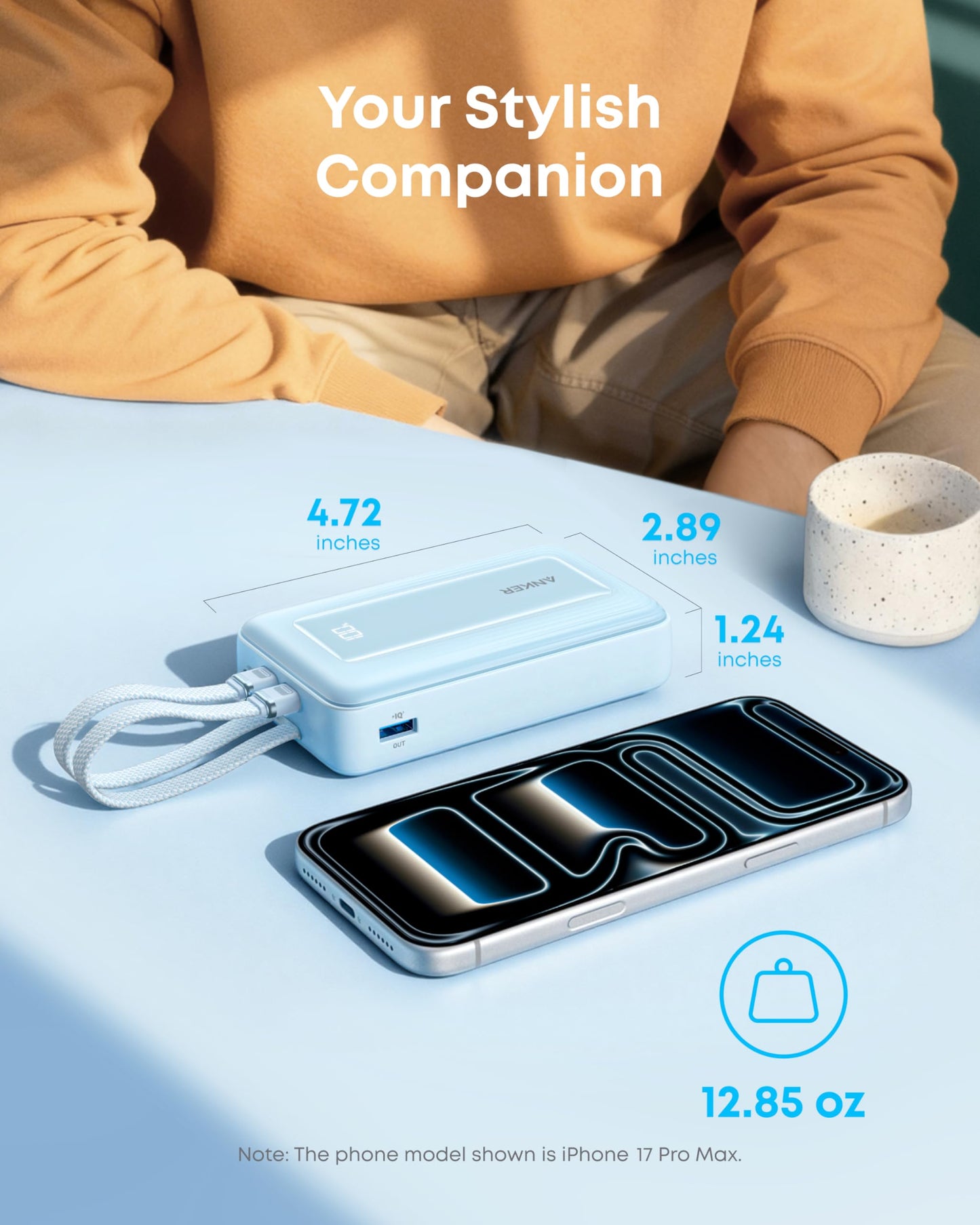 Anker Zolo Power Bank, 20,000mAh 45W Max Fast Portable Charger with Built-in USB-C Cable, USB C&A, 40W Battery Pack for iPhone 17 Series, MacBook, Samsung, and More (Built-in C Cable*2)
