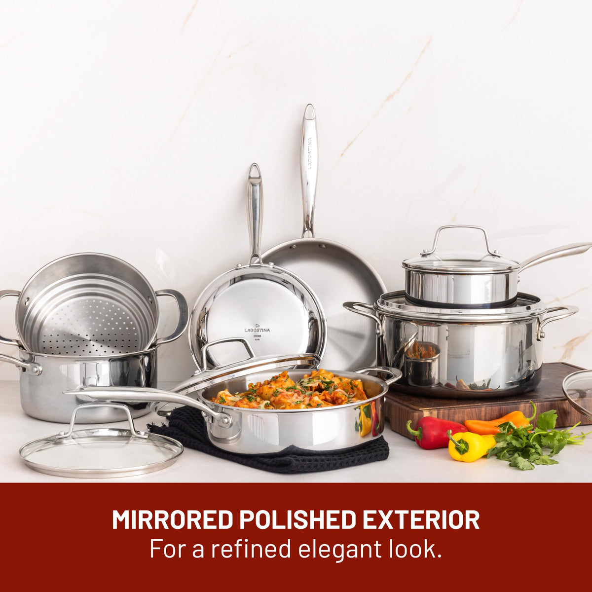 Lagostina Forte 3-Ply Clad 12-Pc Cookware Set, Stainless Steel Pots & Pans
