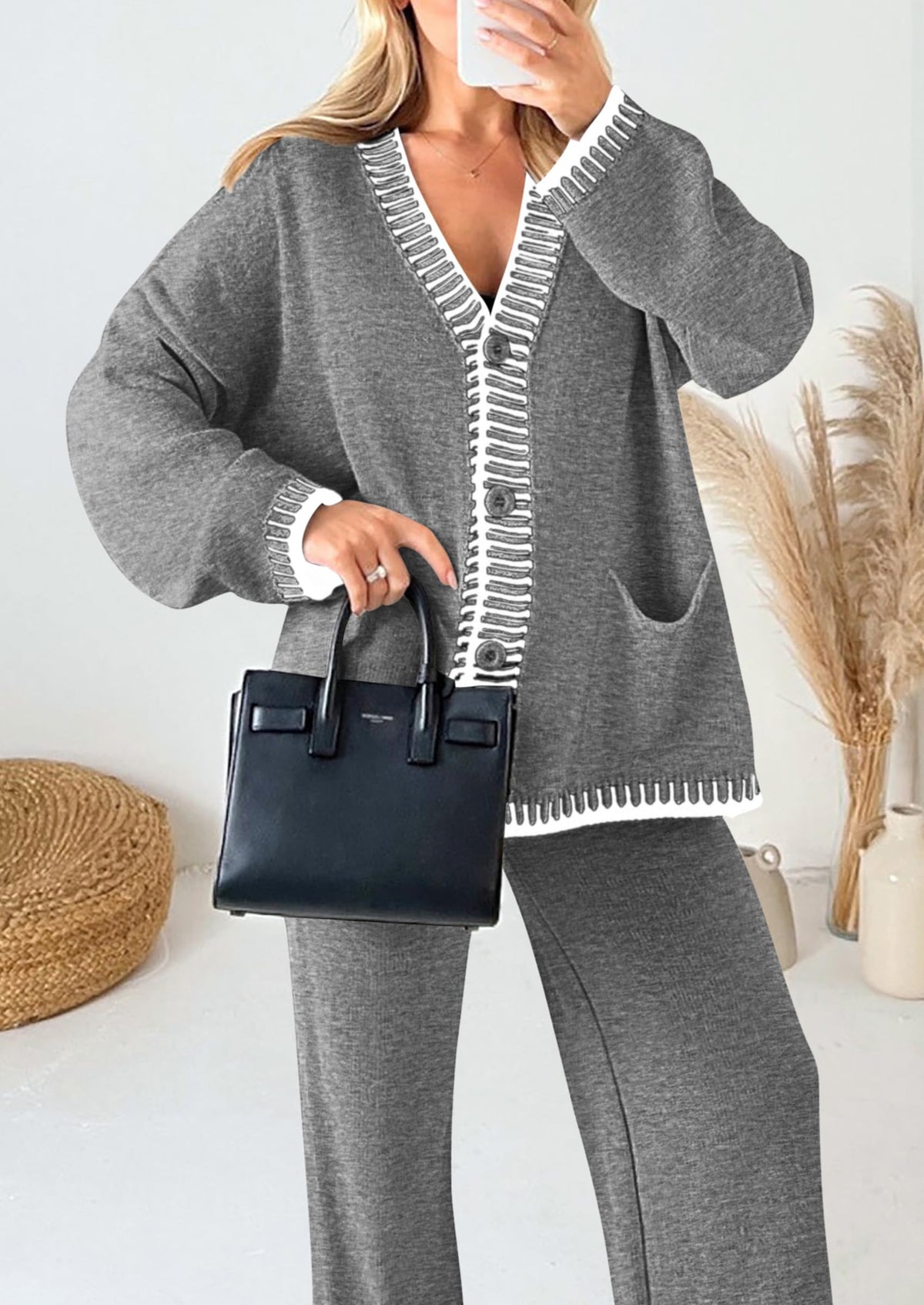 PRETTYGARDEN Women's Fall 2 Piece Knit Sweater Lounge Set(Grey,S) 🍁 All In One Marketplace Canada