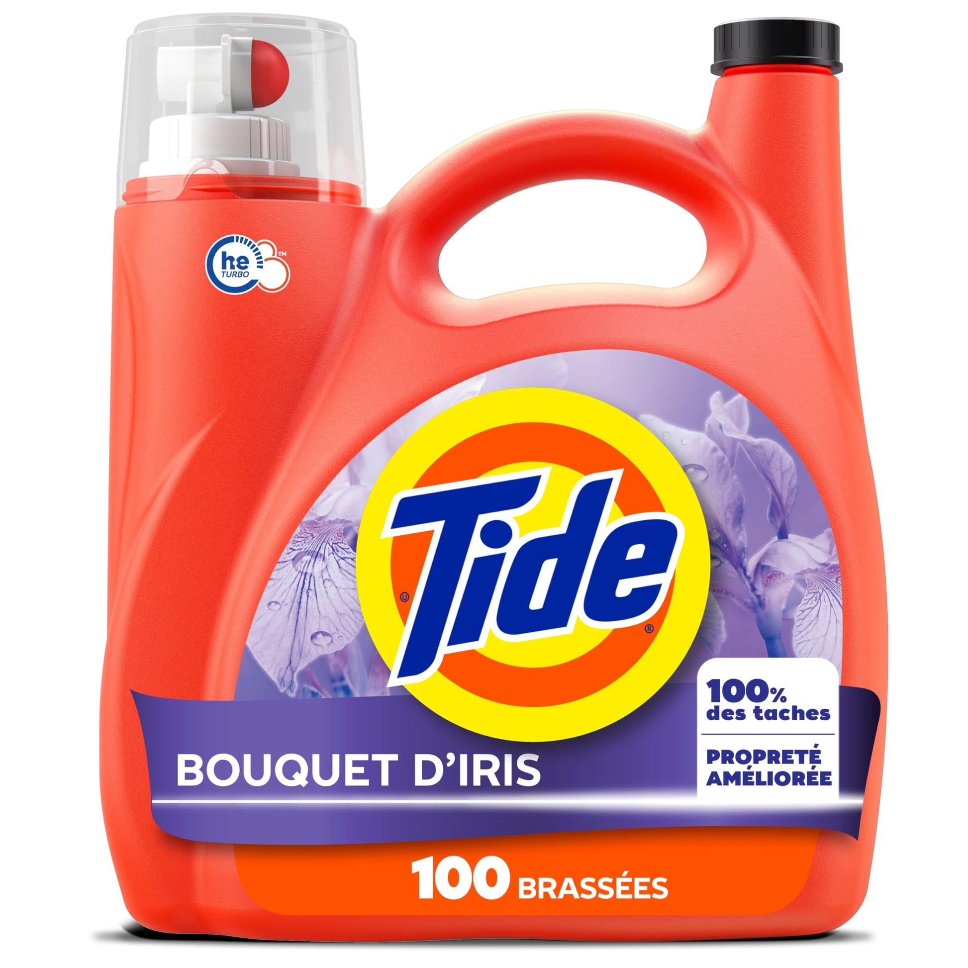 Tide Liquid Laundry Detergent, Iris Bouquet Scent, 100 Loads, Boosted Clean even in cold water, laundry soap, concentrated liquid detergent, 3.69 L Tide