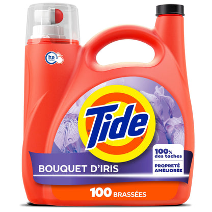 Tide Liquid Laundry Detergent, Iris Bouquet Scent, 100 Loads, Boosted Clean even in cold water, laundry soap, concentrated liquid detergent, 3.69 L Tide