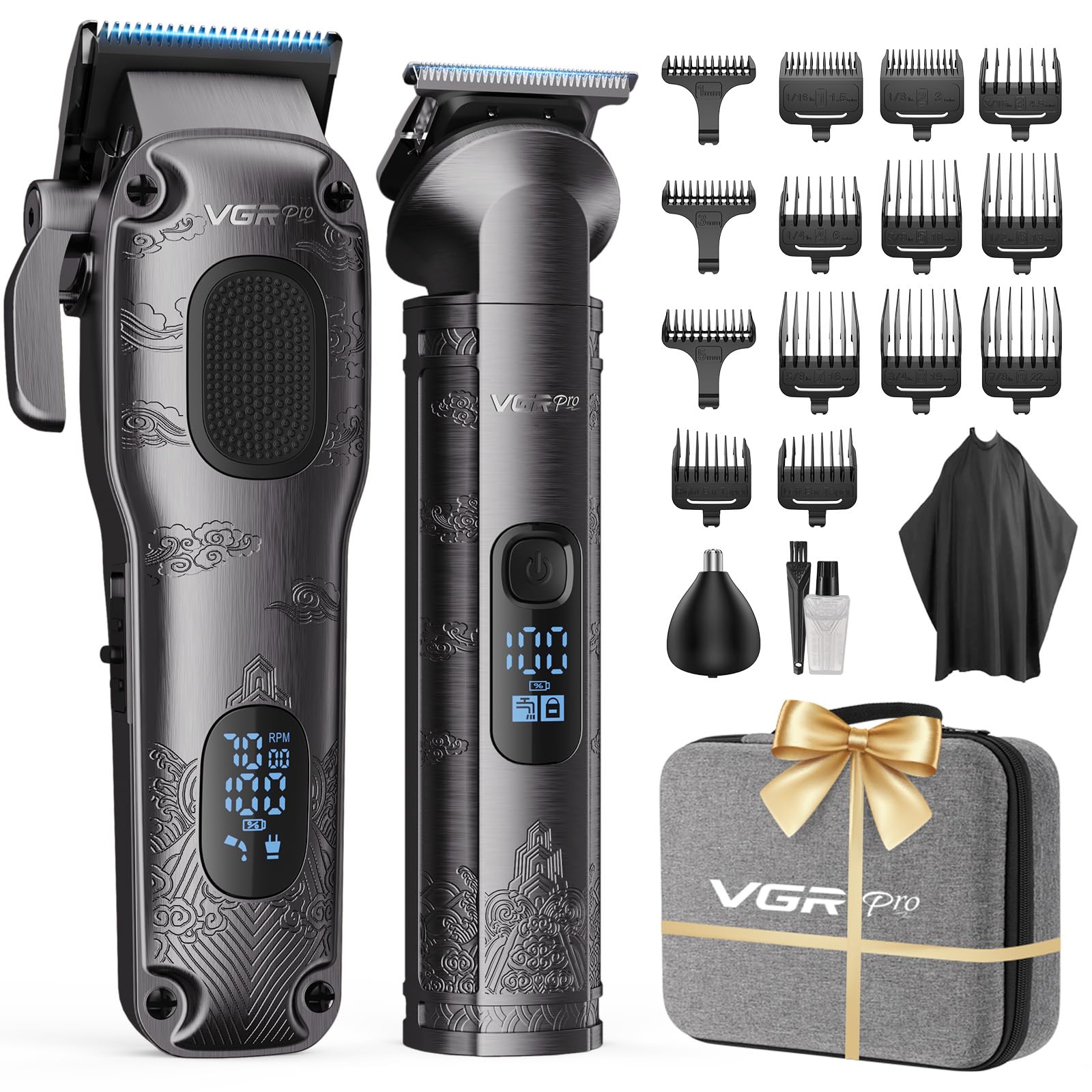 VGRPRO Hair Clippers for Men Professional, Cordless Hair Clippers for Hair Cutting, Mens Clippers and Trimmers Set, Electric Hair Trimmer for Men with Package Case (Gray) - Available at All In One Marketplace Canada