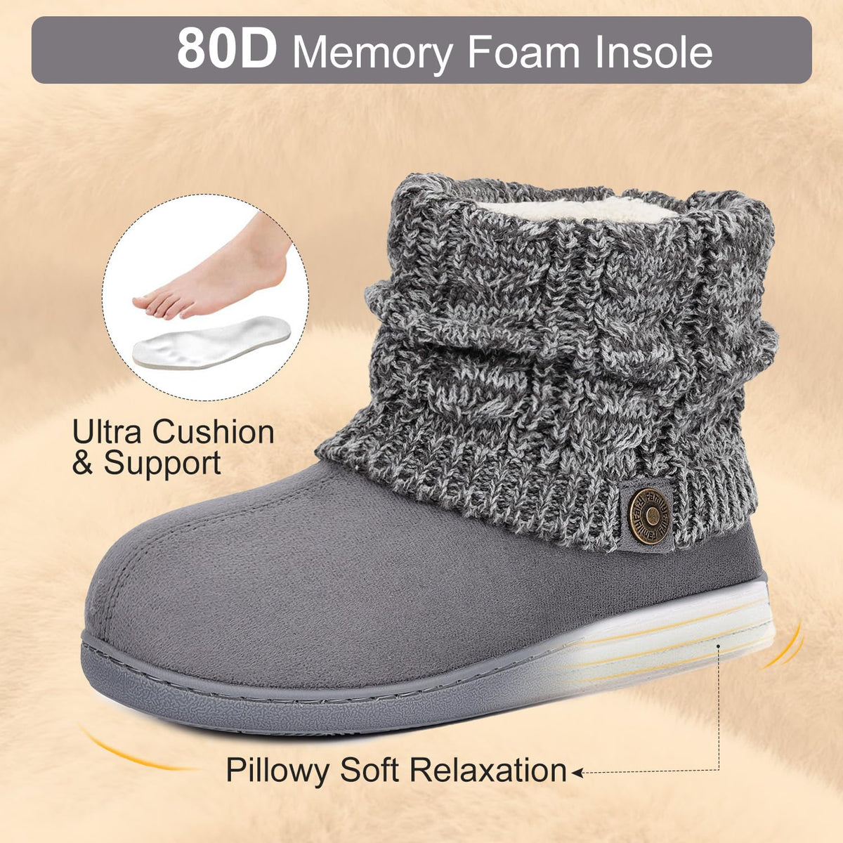 FamilyFairy Women's Bootie Slippers Warm Winter Boots Dark Grey, 7-8 🍁 All In One Marketplace Canada